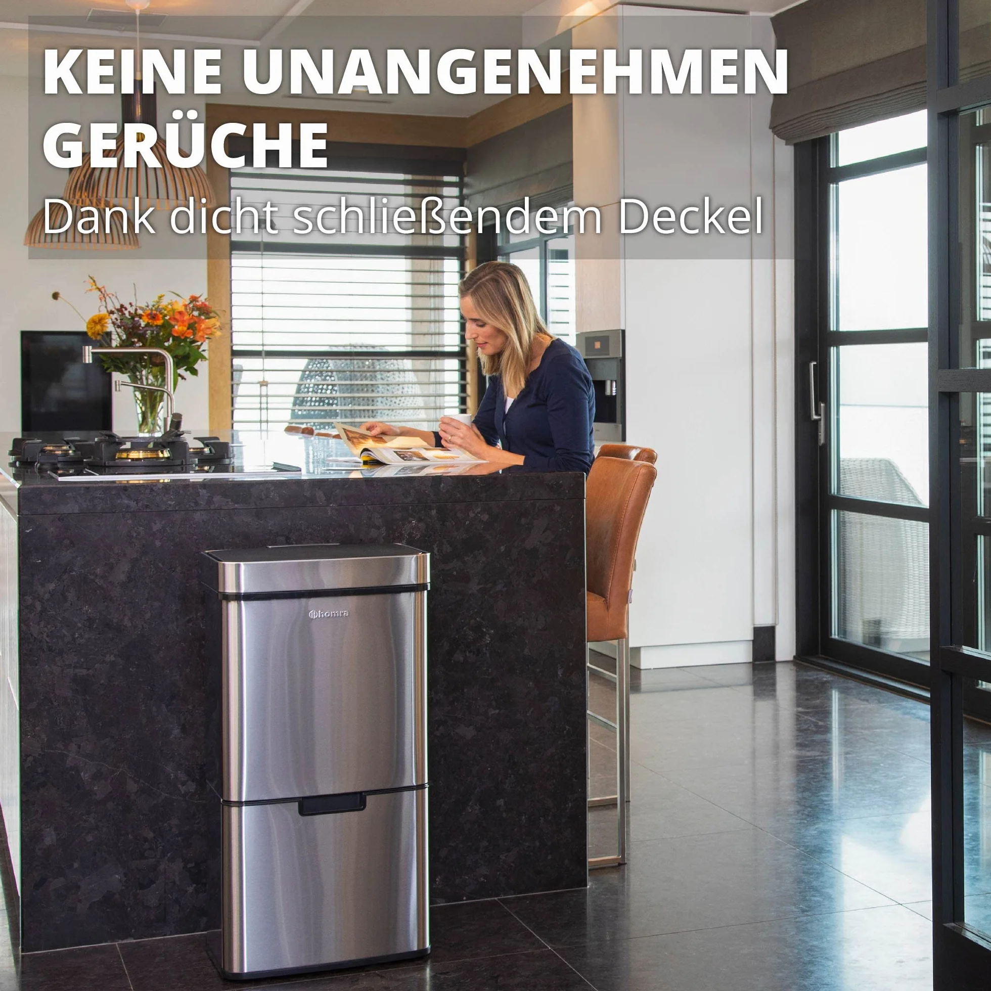 Homra® Nexo Smart Bin kosz na śmieci z czujnikiem 3 + 1 przegródkami, ze stali nierdzewnej, z czujnikiem ruchu, elektryczna segregacja śmieci, Smart Bin, system segregacji śmieci w kuchni