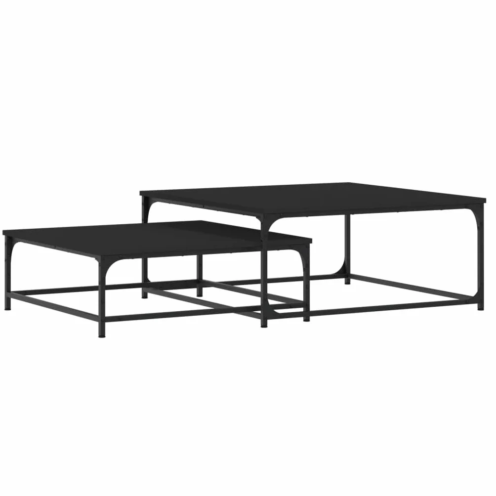 Homgoday Stoły kawowe 2 sztuki inżynieria drewno czarny, konsola pomocnicza stolik do salonu stolik kawowy herbata kawa sofa salon meble meble stoliki kawowe meble
