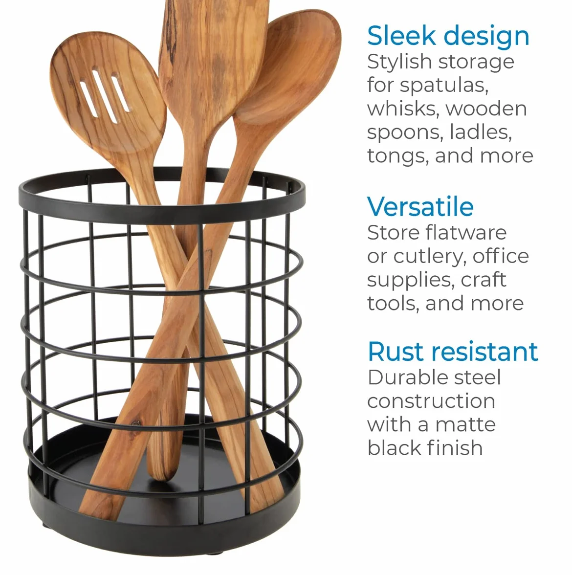 Idesign Austin Uchwyt na Przybory Kuchenne, Czarny, Ø 15.2 cm
