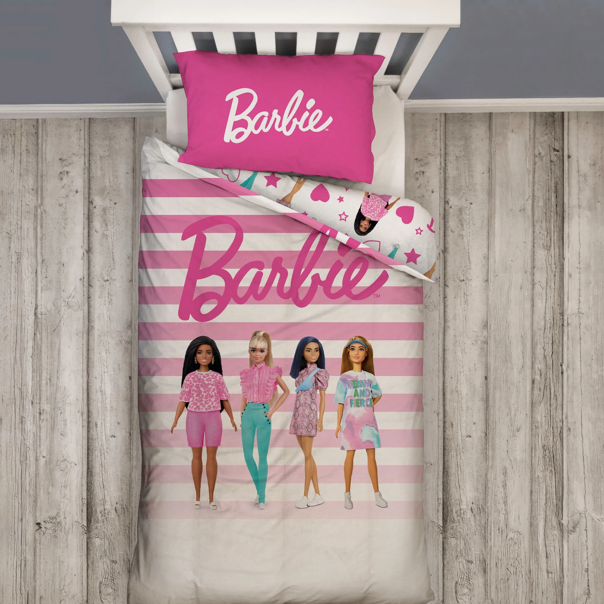 Zestaw poszewek Barbie | Dwustronna pościel dla dzieci | Różowa pojedyncza poszewka na kołdrę z pasującą poszewką na poduszkę