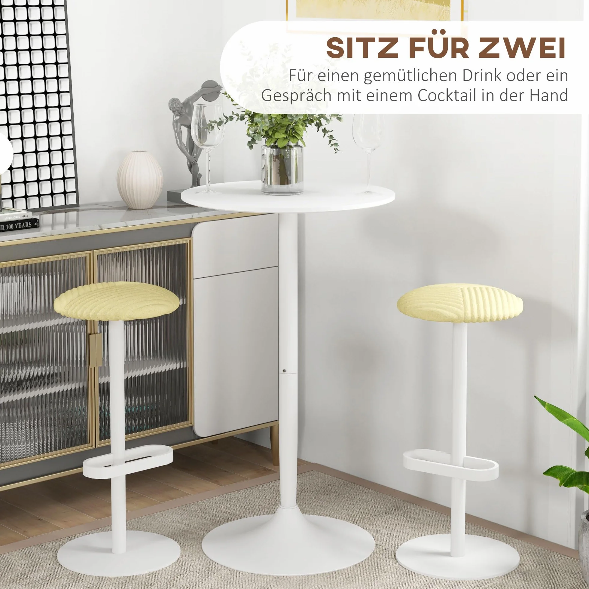 HOMCOM Stół barowy, stół do jadalni, okrągły, stół kuchenny do salonu, jadalni, stal, biały, Ø 60 x 102 cm