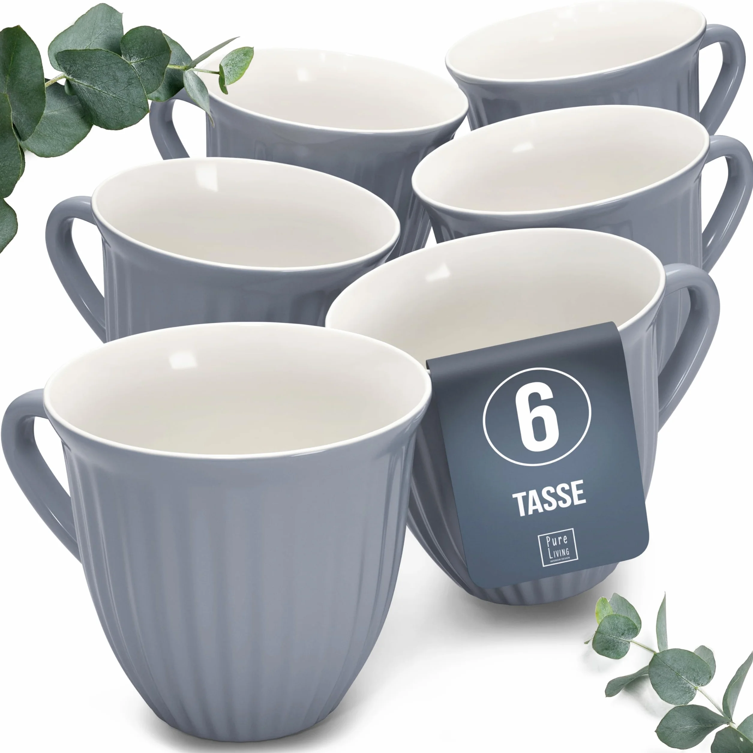 Pure Living zestaw filiżanek do kawy z kamionki, dla 6 osób, zwycięzca testu Hygge, fantastyczny skandynawski zestaw filiżanek z kamionki, stylowy zestaw filiżanek do herbaty i kawy, Pure Living w