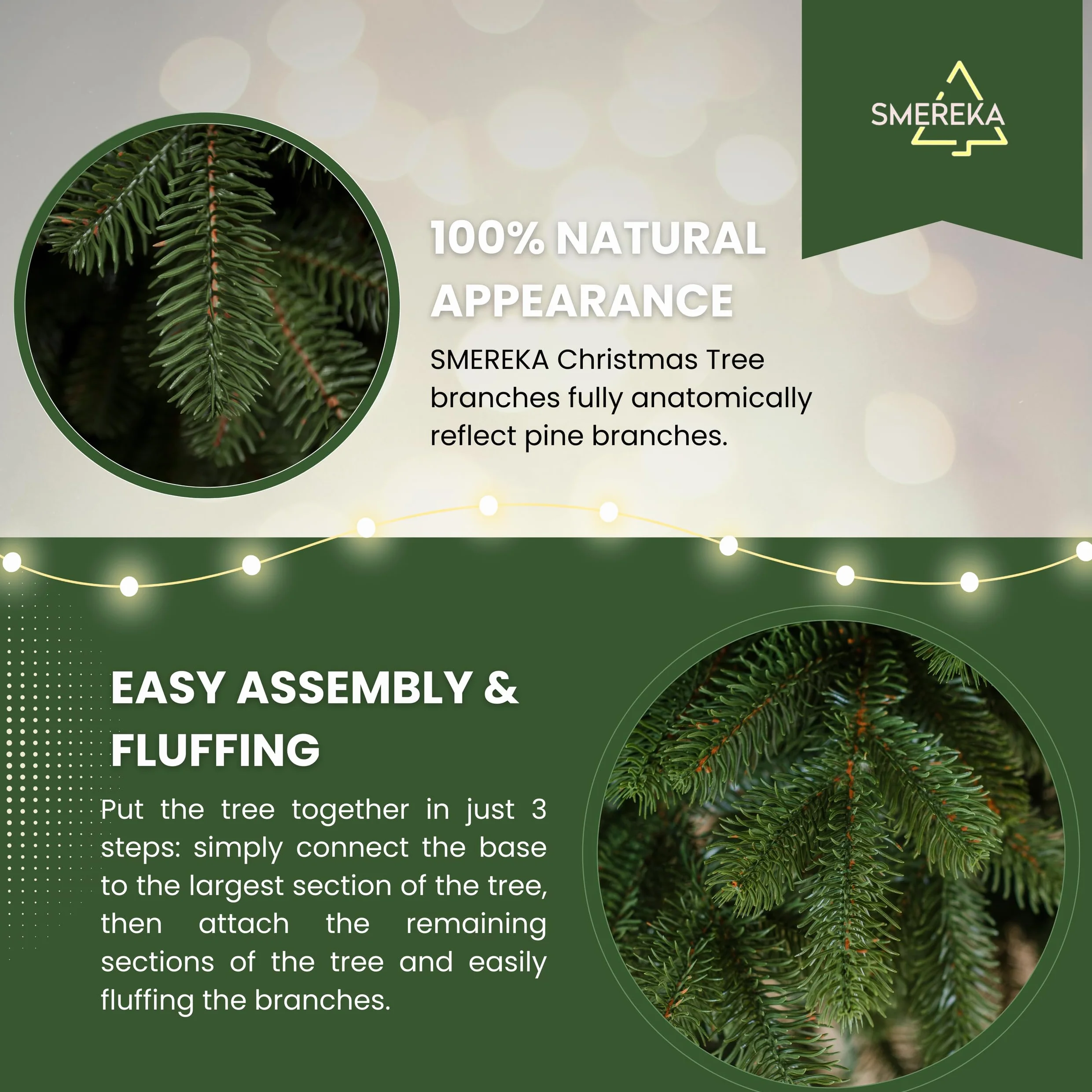 SMEREKA® Choinka Sztuczna 120 cm Jak Żywa [100% Odlew PE, Made in EU] Premium Gęsta Jodła Nordmanna - Naturalnie Wyglądająca Gałązka Christmas tree