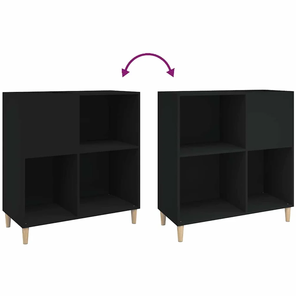 Czarna szafka panelowa, 84,5 x 38 x 89 cm, z materiału drewnopochodnego, uniwersalna szafka ze stabilną górną półką, na winyl, płyty LP, elektronikę, witrynę, salon, biuro, korytarz, duża