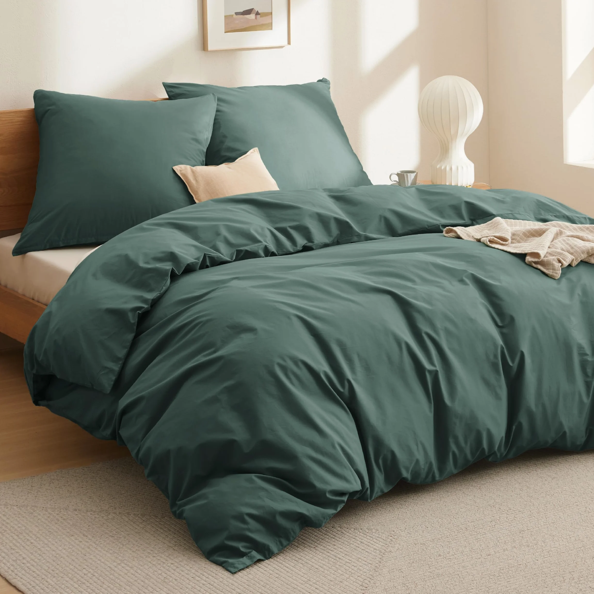 BEDSURE - 3-częściowy zestaw poszewek na kołdrę, bawełna, ciemnozielony, 200 x 200 cm, 2 poszewki na poduszki 80 x 80 cm, z certyfikatem ÖkoTEX i zamkiem błyskawicznym