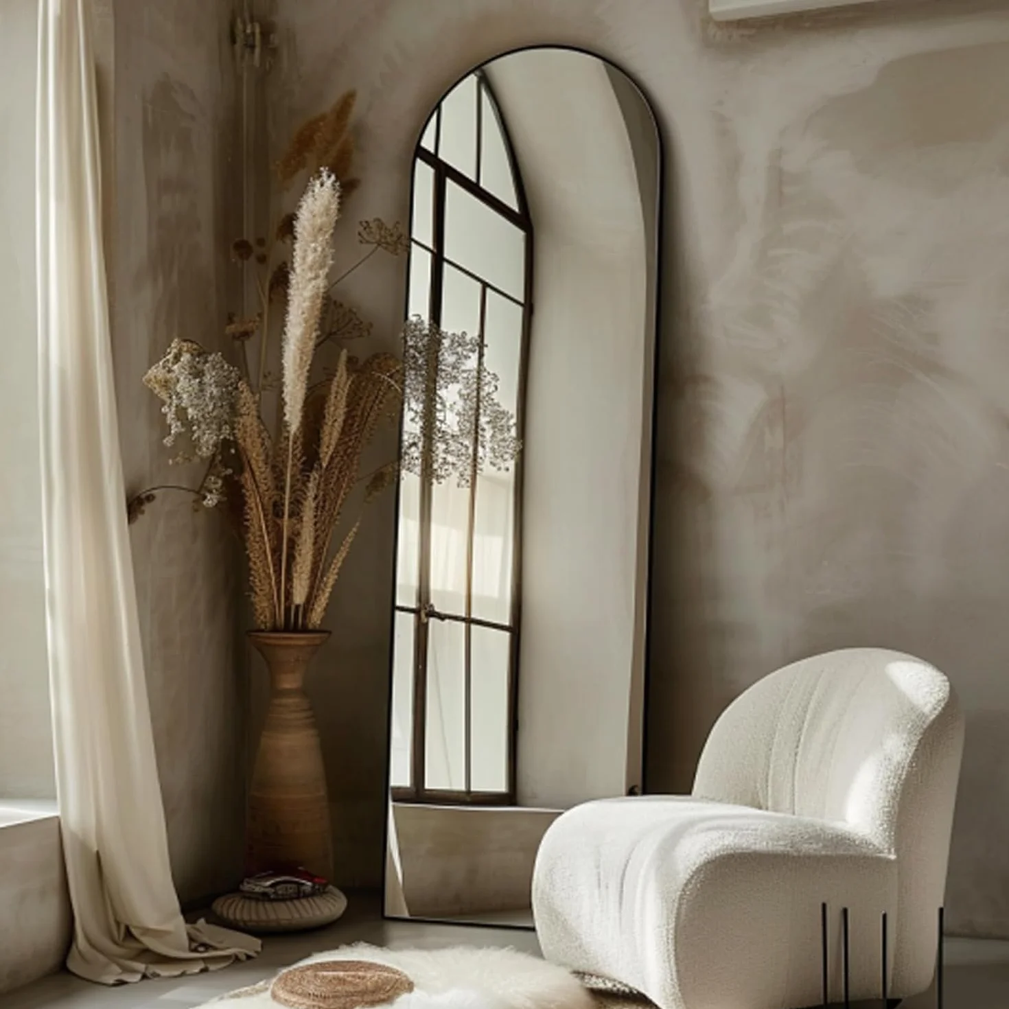 Kapler Lustro stojące łukowate 160 x 53 cm duże czarne lustro na całą stopę okrągłą dla Demana montowane na ścianie Deco Salon