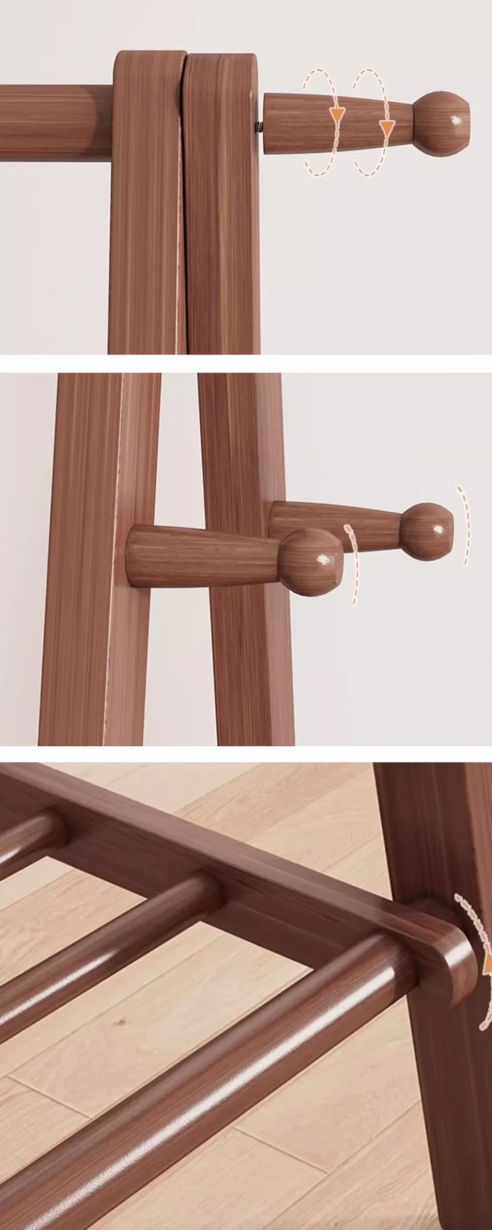 Duży składany drewniany stojak na ubrania z półką do przechowywania, naturalny buk, wieszak na płaszcze do domu, uniwersalny stojak na ubrania do wieszania ubrań, 61 cm