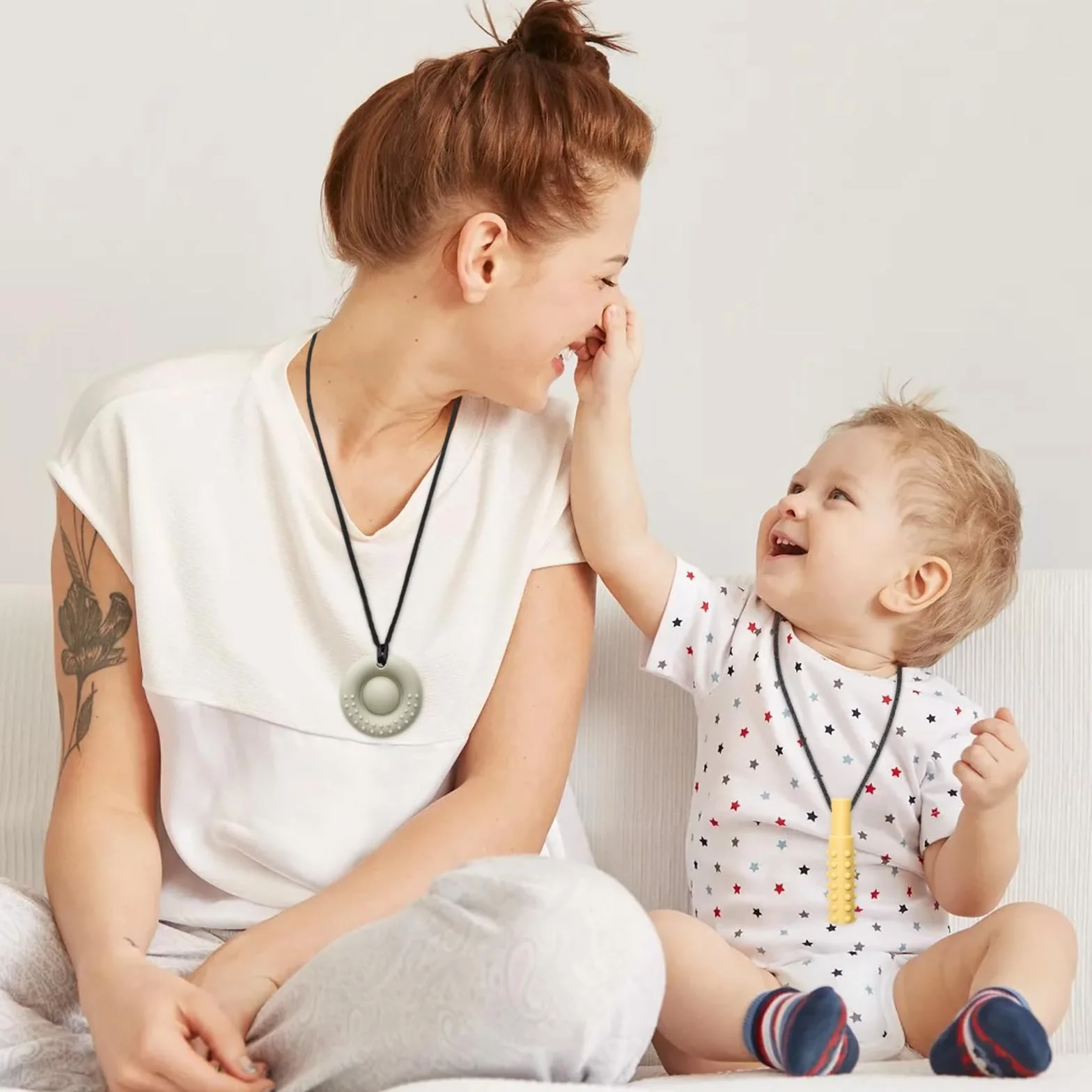 CLDY Łańcuszek do żucia dla dzieci, 5 sztuk, sensoryczny łańcuszek na szyję, charms do żucia, pierścień do gryzienia z silikonu, nie zawiera BPA, zabawka autystyczna