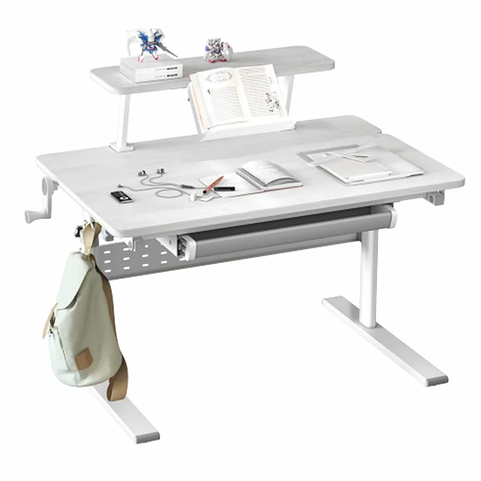 Ergonomiczne biurko ER-483 kids' height and angle adjustable to 40°, extra shelf with book holder, school table for kids up to 40 kg, drawer hook