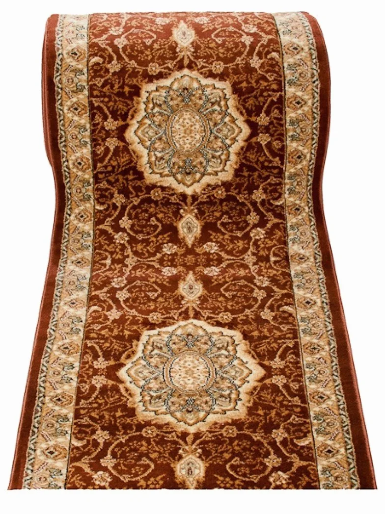 TAPISO Yesemek dywan chodnik, do korytarza, mostek, krótkie runo, klasyczny medalion kwiatowy, ornament, wzór, brązowy, beżowy, do korytarza, salonu, Ökotex 80 x 1300 cm