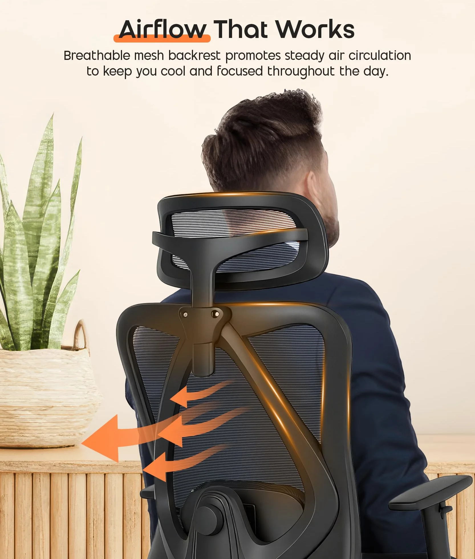ADOV Ergonomiczne Krzesło Biurowe z Regulowanym Podparciem Lędźwiowym, Zagłówkiem i Podłokietnikami, Krzesła Obrotowe 360°, Regulacją Wysokości Krzesła Komputerowe, Krzesło do Biurka Wysokim Oparciem