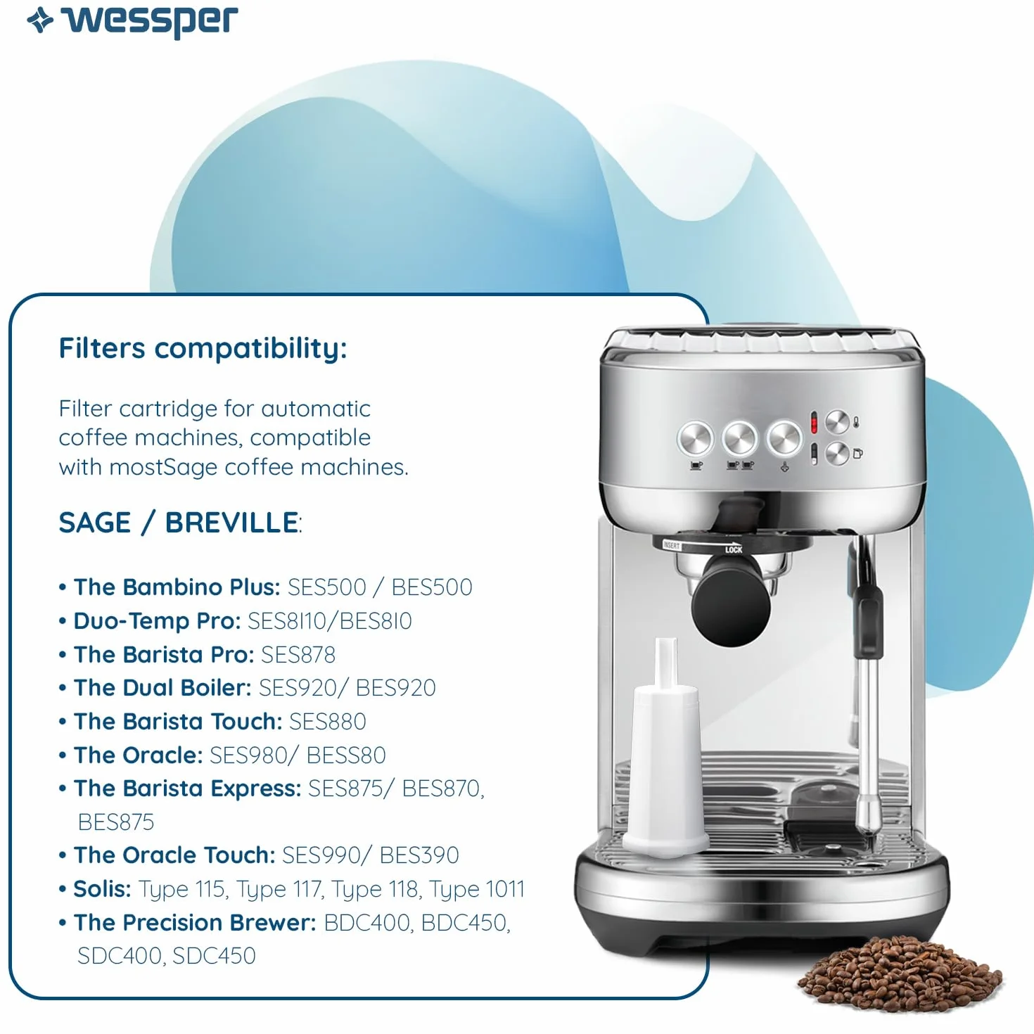 Wessper 2 Sztuk Filtr Wody do Ekspresów Sage | Akcesoria Baristyczne Zamiennik do Sage, Sage Barista Express Pro SES008, SES875, SES878, SES880, SES810, SES980, SES990, BES920, BES811