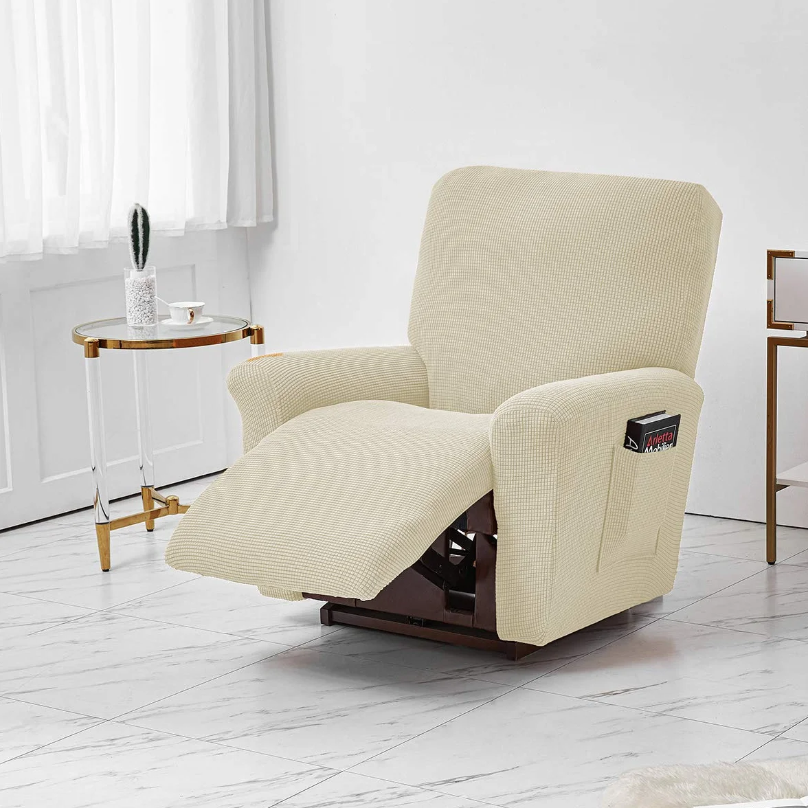 ELEOPTION Recliner pokrowiec na sofę, rozciągliwy pokrowiec na fotel wypoczynkowy, spandex żakard 4-częściowy beżowy