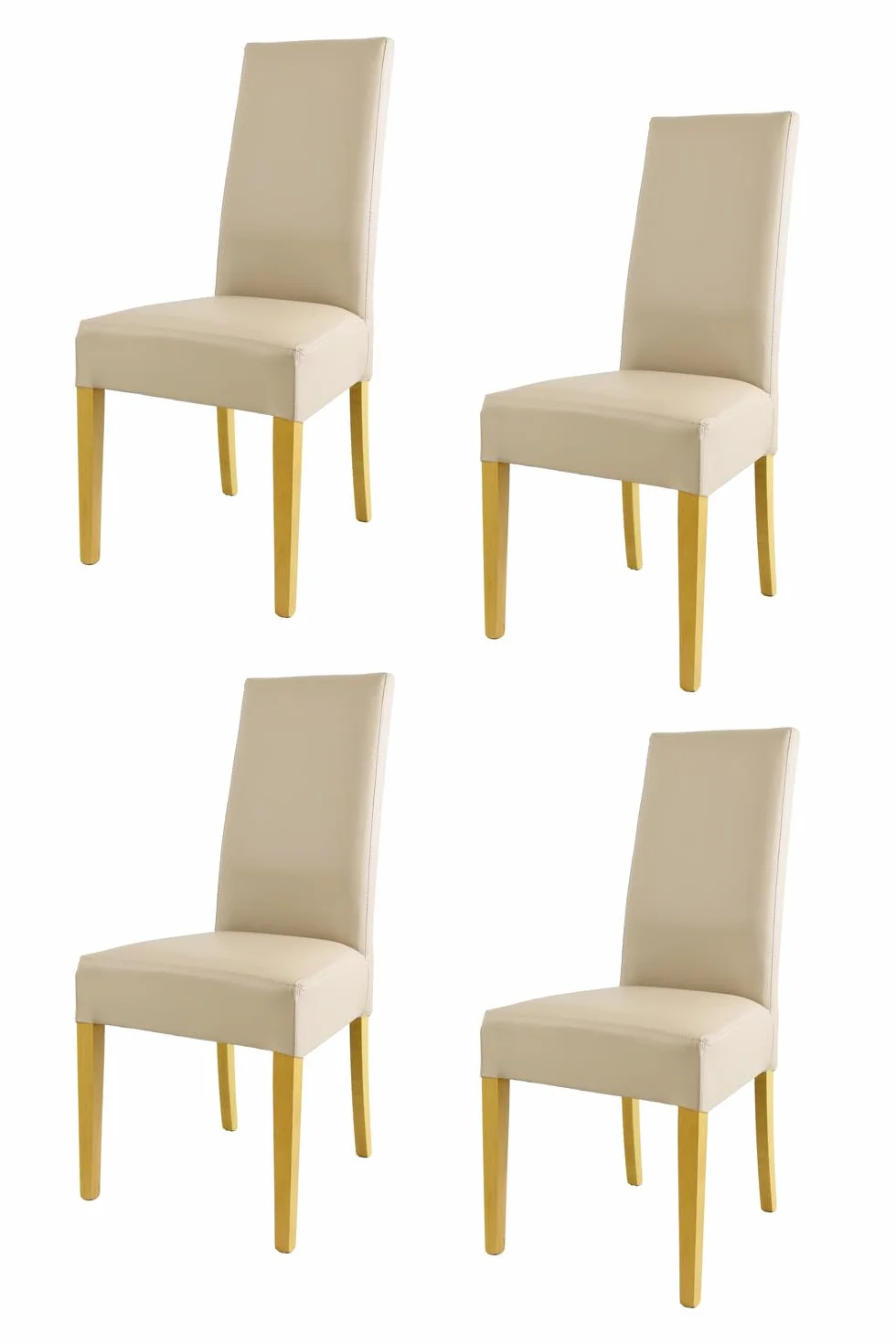 t m c s Tommychairs - Zestaw 4 krzeseł LUISA, struktura z drewna bukowego, w kolorze dębu, siedzisko tapicerowane i pokryte sztuczną skórą w kolorze lnu