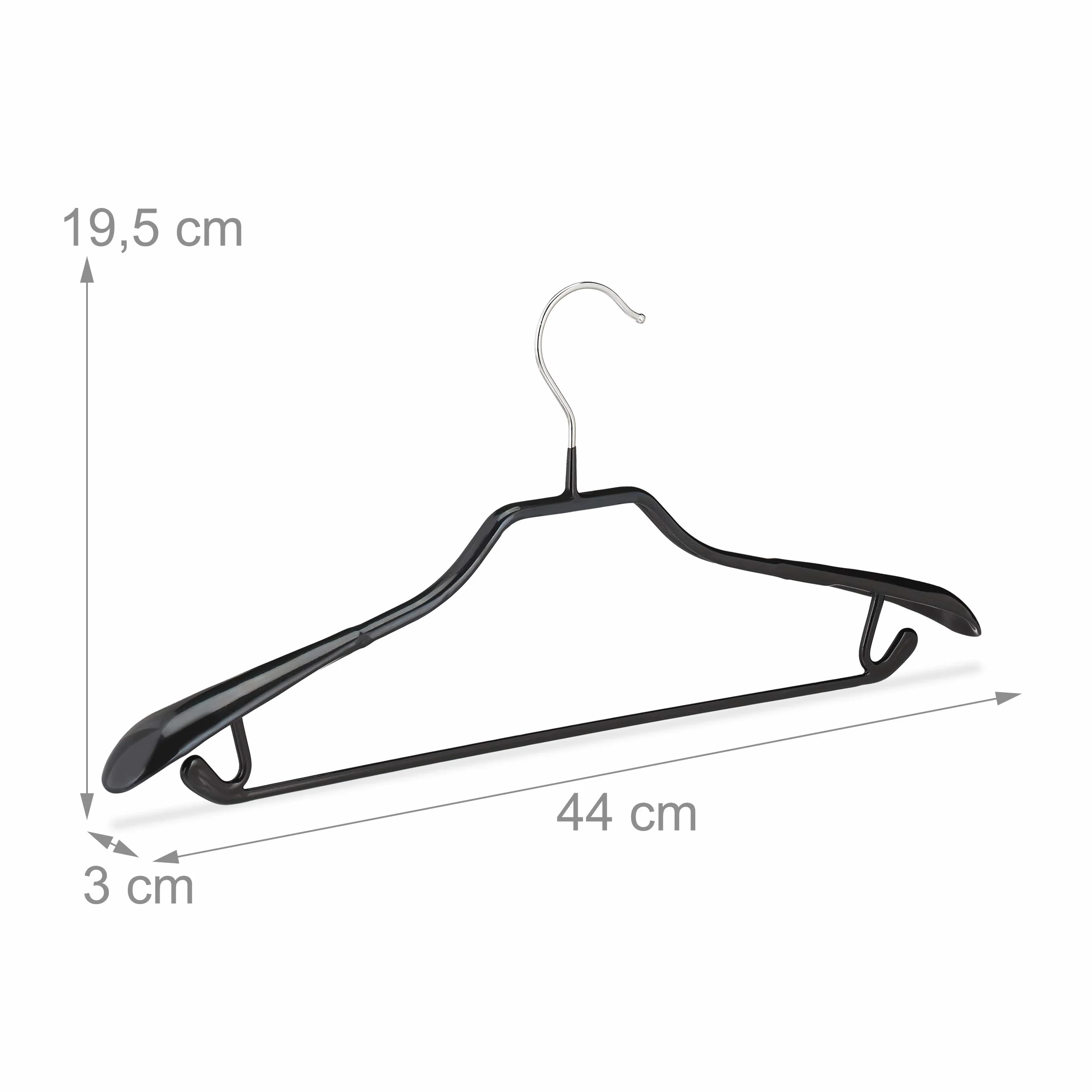 Relaxdays Czarny wieszak na garnitury zestaw 10 sztuk 44 cm gumowany antypoślizgowy