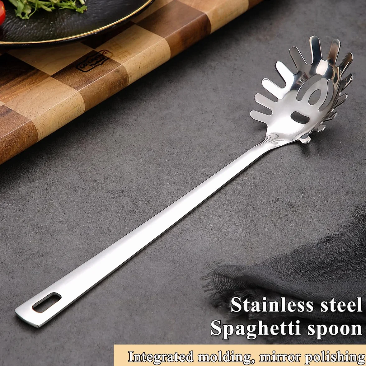 Łyżka do spaghetti, Serwer do makaronu ReaNea, Łyżka do makaronu ze stali nierdzewnej z zębami, Metalowy widelec do makaronu, Odporny na ciepło, Można myć w zmywarce