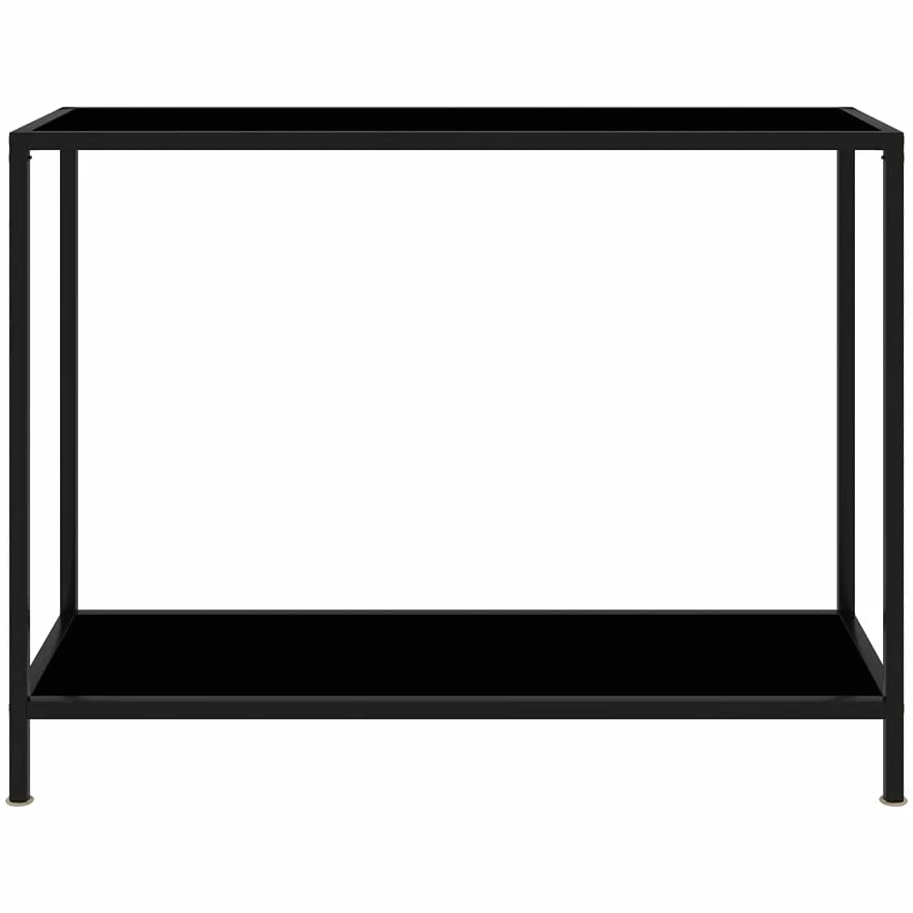 stolik konsolowy czarny 100 x 35 x 75 cm, nowoczesny stolik pomocniczy z płytą ze szkła hartowanego, rama stalowa malowana proszkowo do salonu, przedpokoju