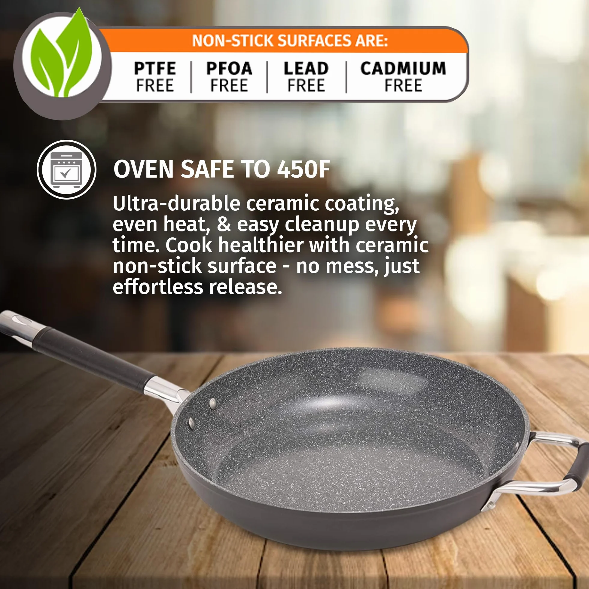 DaTerra Cucina 33 cm nieprzywierająca ceramiczna patelnia - wyprodukowana we Włoszech - nadaje się do piekarnika - odporne na wysokie temperatury naczynia nieprzywierające - wolne od PTFE, kadmu