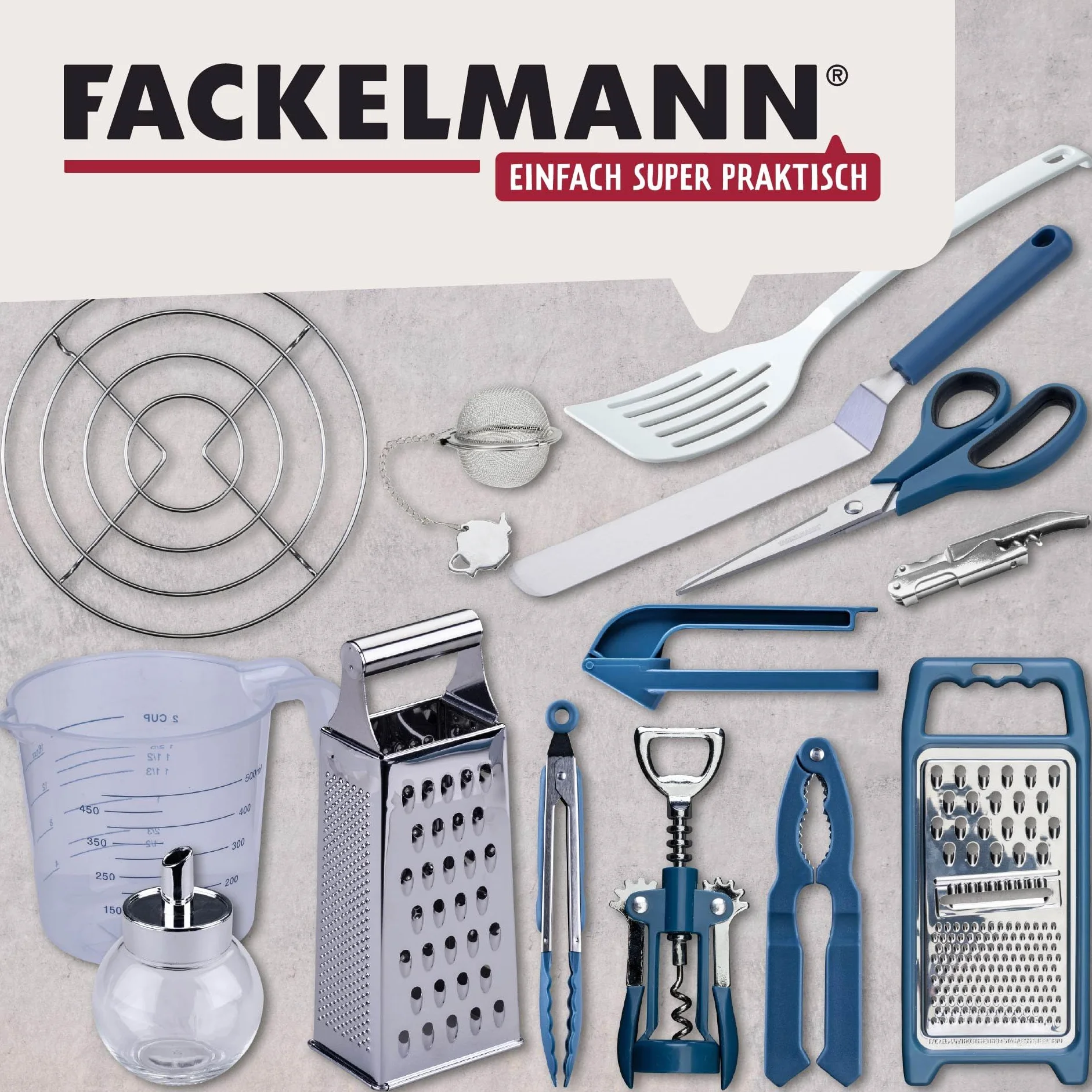 Fackelmann Uniwersalna tarka Essential – wielofunkcyjna tarka kuchenna z 3 powierzchniami tarcia, szatkowanie i tarcie, stal nierdzewna, nóżki antypoślizgowe,