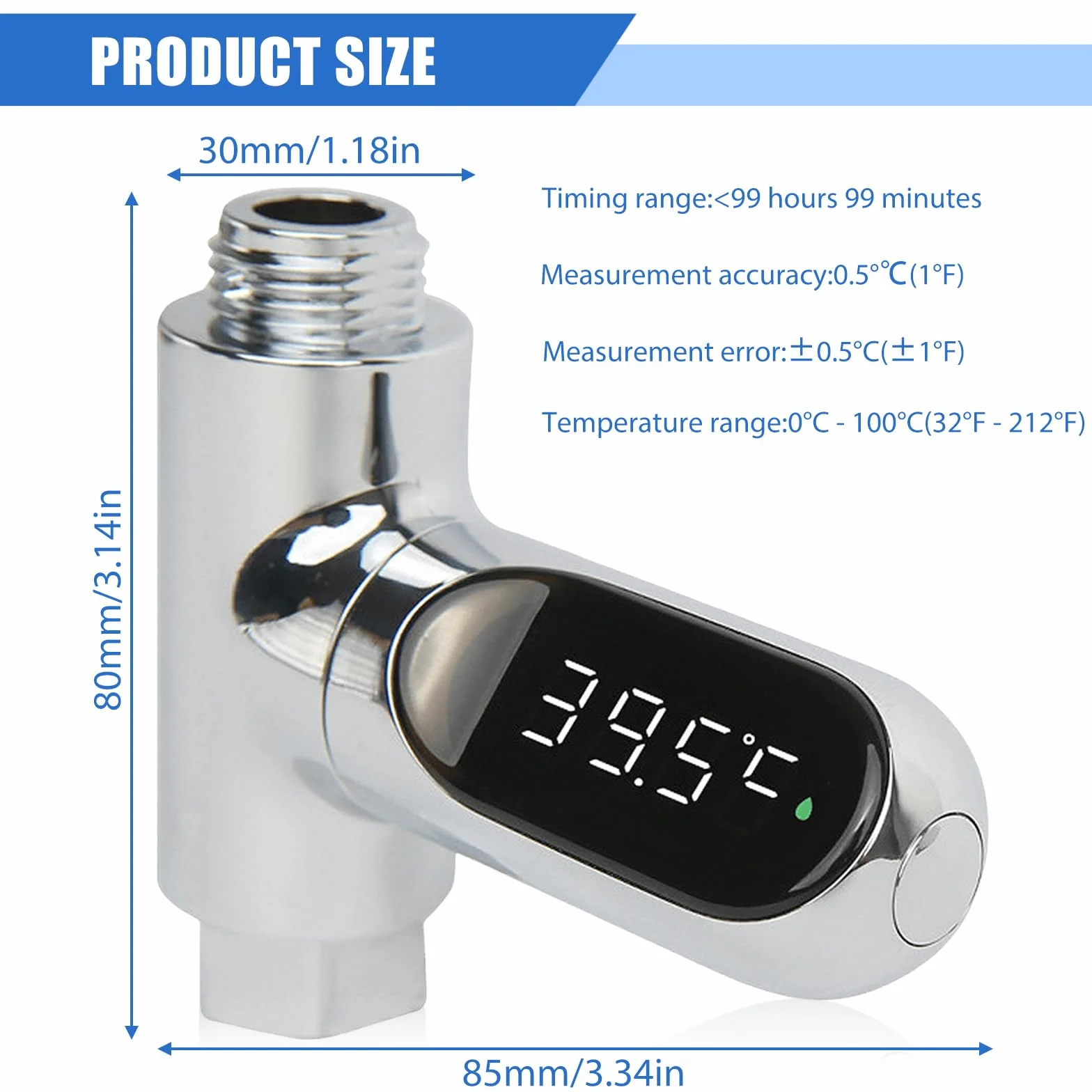 BAIFULAI Cyfrowy Termometr Kąpielowy LED, Termometr Do Wanny 0-100 ℃, Przepływ Wody W Czasie Rzeczywistym, Obracany O 360° Ekran, Termometr Do Wody Dla Niemowląt, Termometr Prysznicowy