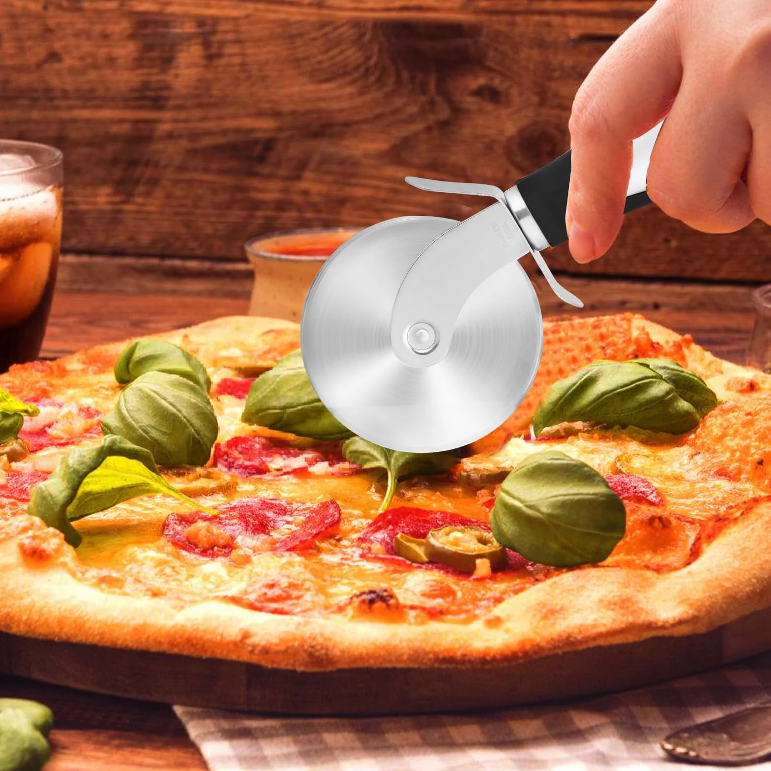 2-częściowy Nóż Do Pizzy I Łopatka Do Ciasta – Uchwyt Antypoślizgowy, Ostry Nóż Do Pizzy Ze Stali Nierdzewnej, Kuchenny Nóż Do Pizzy Z Ostrzem Kołyskowym, Gadżety Kuchenne, Można Myć W Zmywarce