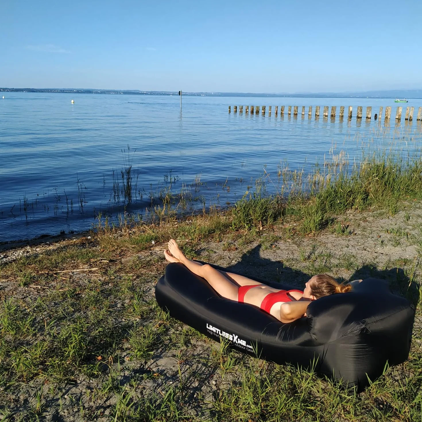 Nadmuchiwana sofa plażowa. Łóżko powietrzne wodoszczelne. Air Lounger do aktywności na świeżym powietrzu kemping i na plażę Nowy (czarny)