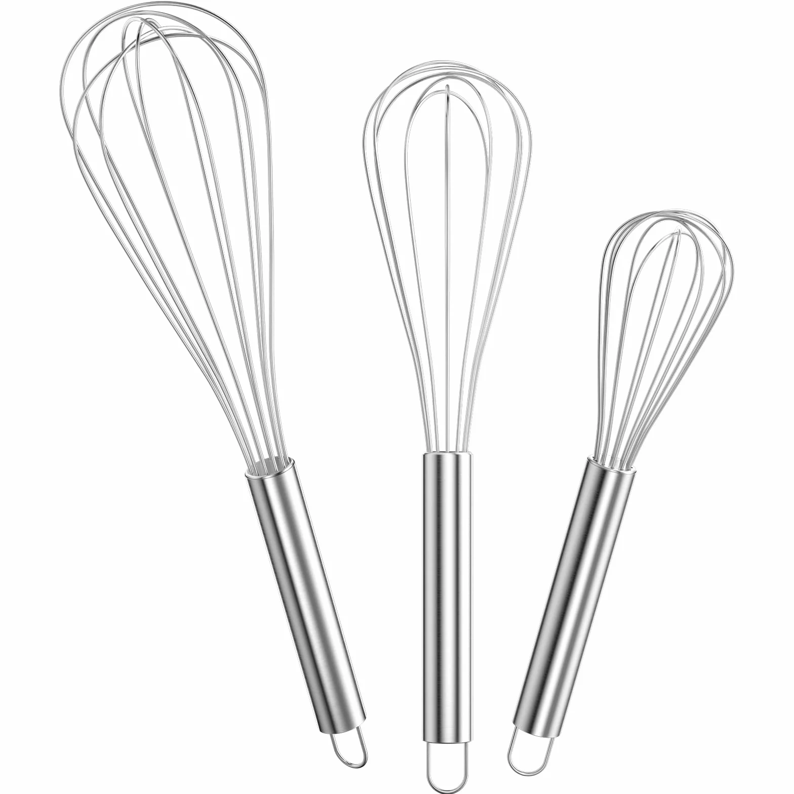 Newaner Zestaw trzepaczki ze stali nierdzewnej, trzepaczka 3 sztuki zawiera 21 cm, 26 cm, 29 cm do mieszania, mieszania ciasta, jajek, spieniania, ubicia, wysokiej jakości whisky, do kuchni, jadalni, srebrny