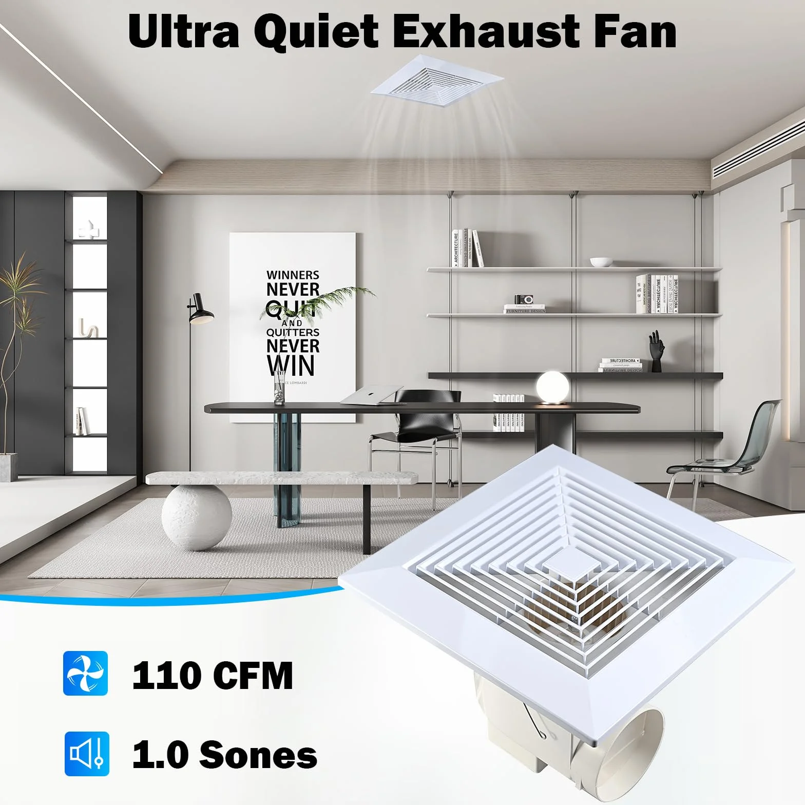 FEITON 110 CFM wentylator wyciągowy do łazienki, do montażu sufitowego, 30 W, 110 V, 1,0 dźwięku, cichy wentylator kwadratowy, kanał 10 cm, otwór montażowy 20 x 20 cm
