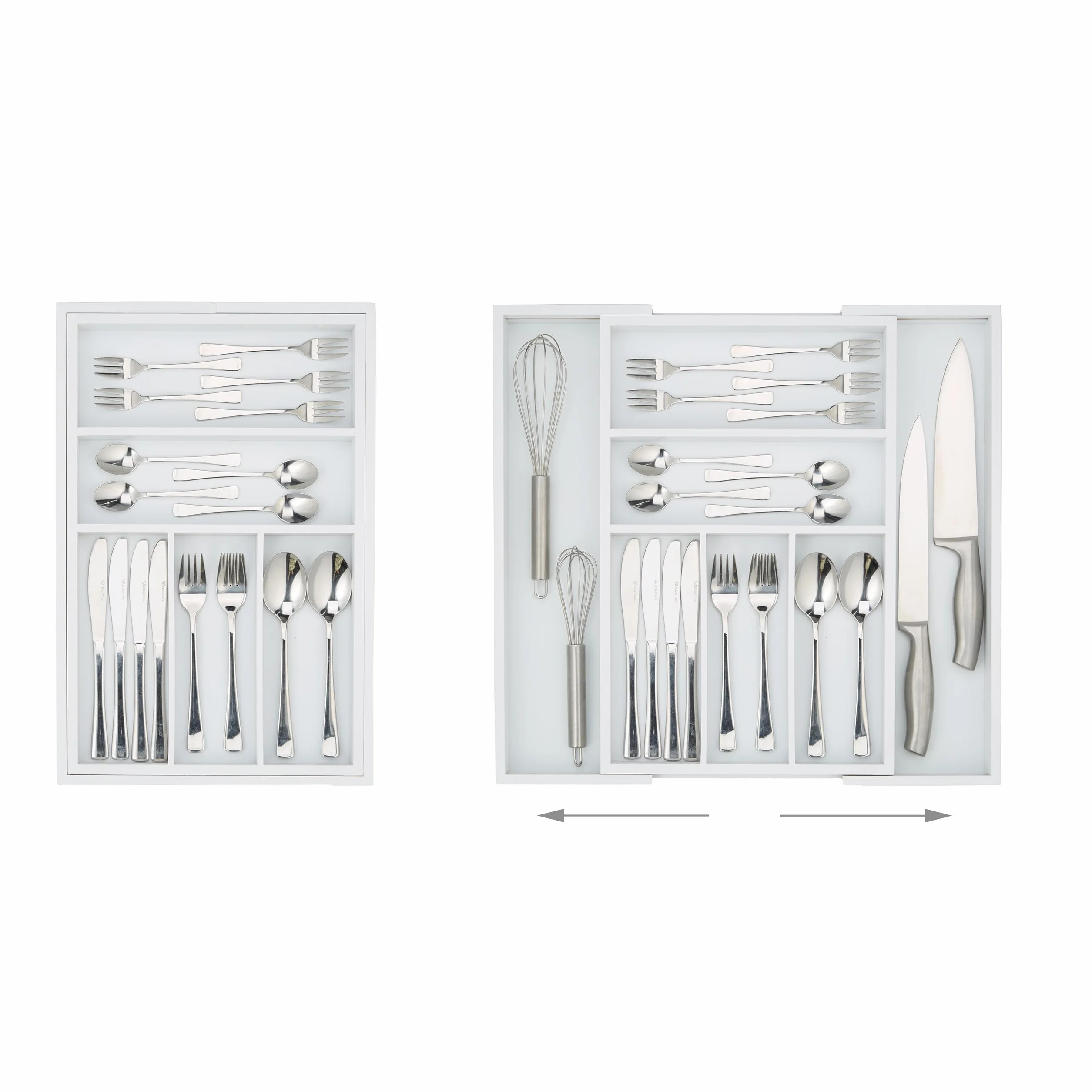 Relaxdays Organizer bambusowy do sztućców wysuwany 5–7 przegródek 48 x 46 cm biały