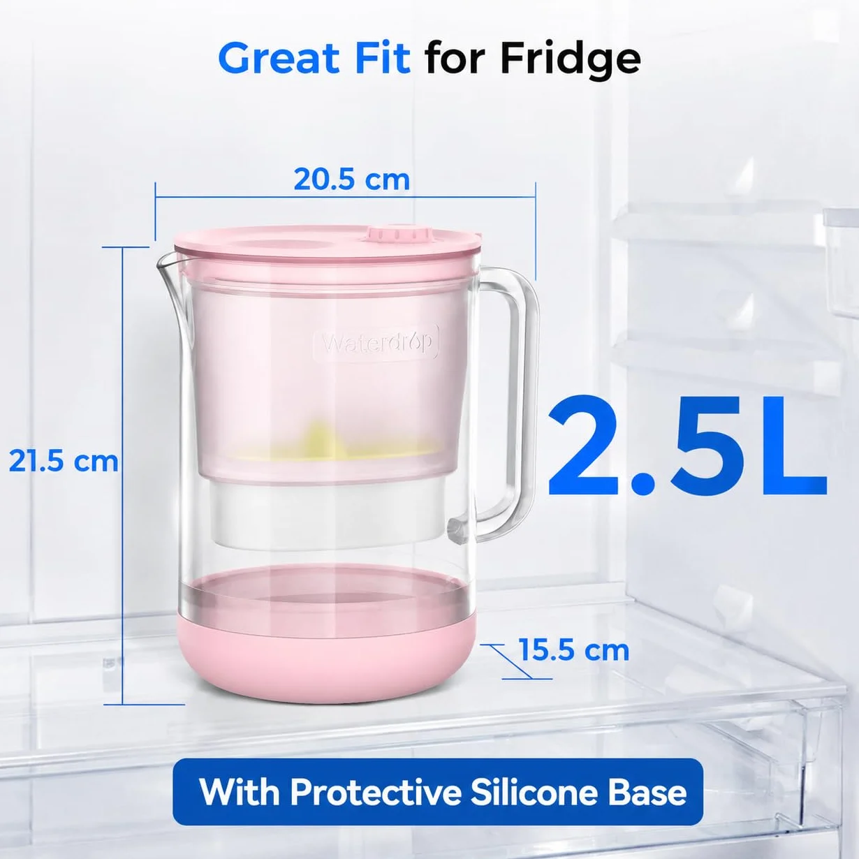 Waterdrop 𝐆𝐥𝐚𝐬 dzbanek z filtrem wody, 1,5L dzbanek z 2-miesięcznym filtrem, certyfikat NSF 53&42&372, Redukuje PFOA/PFOS, chlor, kadm, miedź, rtęć, WD-PT-72P