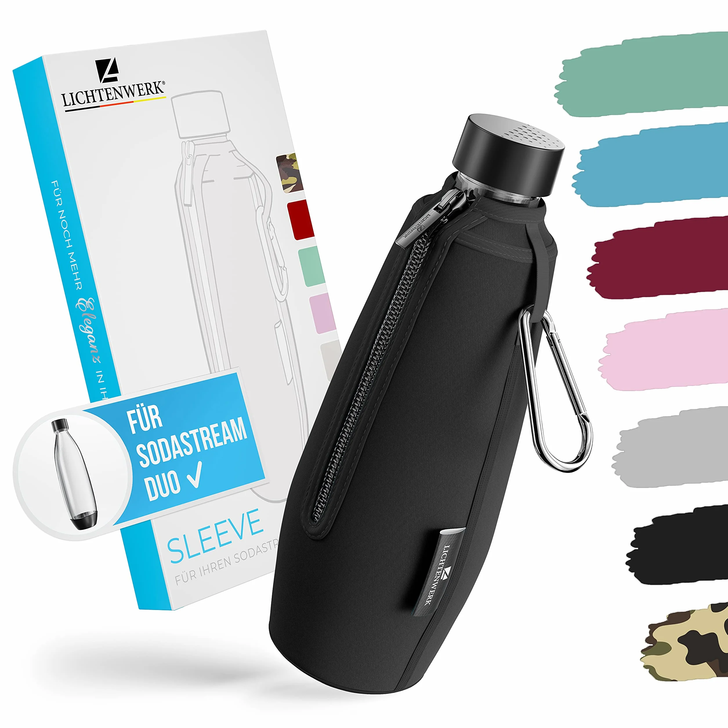 Premium etui ochronne kompatybilne ze szklaną karafką SodaStream Duo [dodatkowy efekt chłodzenia] – odporne na pęknięcia etui neoprenowe do szklanej butelki – idealne akcesorium w podróży