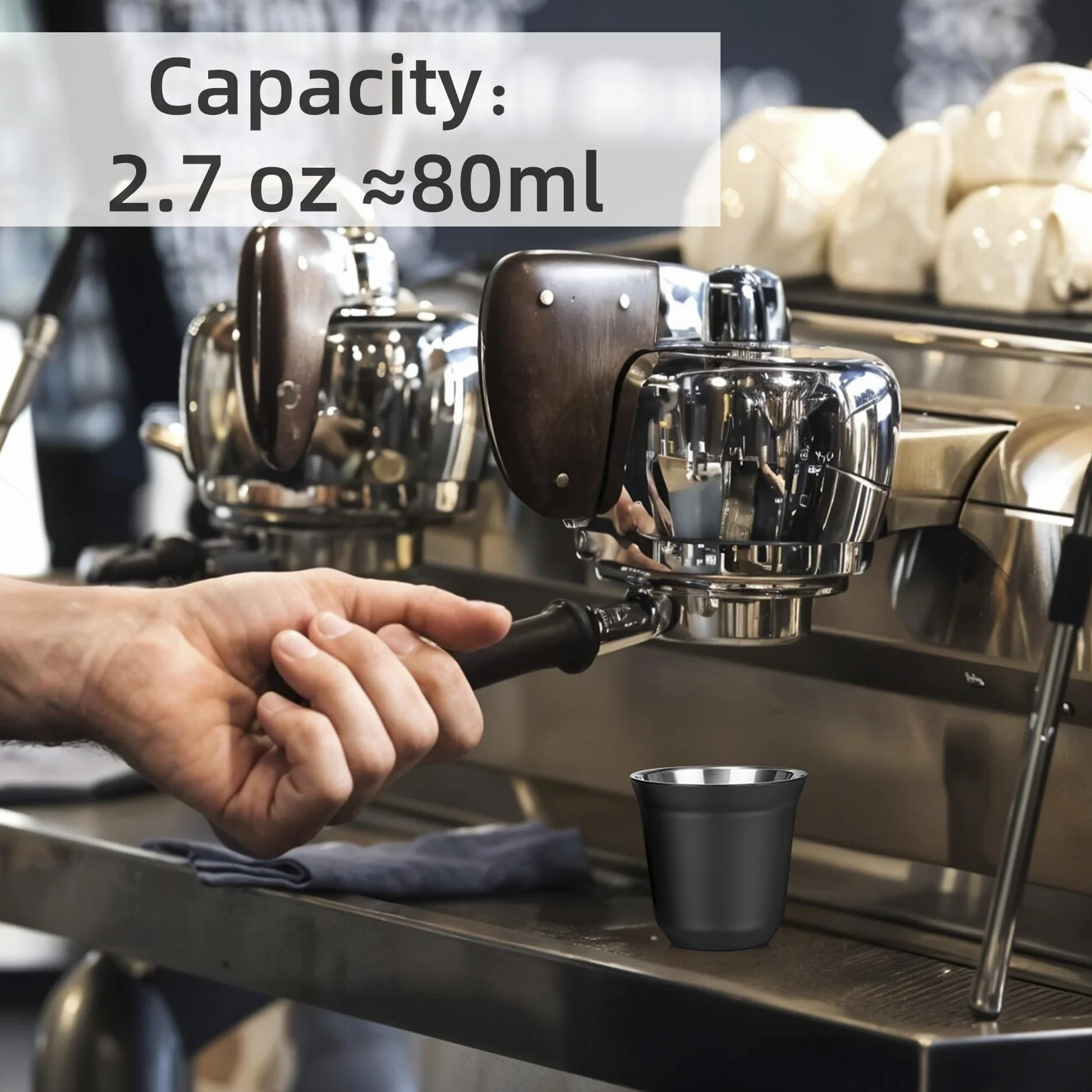RECAPS 80ml Zestaw filiżanek do espresso ze stali nierdzewnej - 2-pak kubeczki demitase ze stali nierdzewnej 304 z podwójną ścianą 200ml Czarny