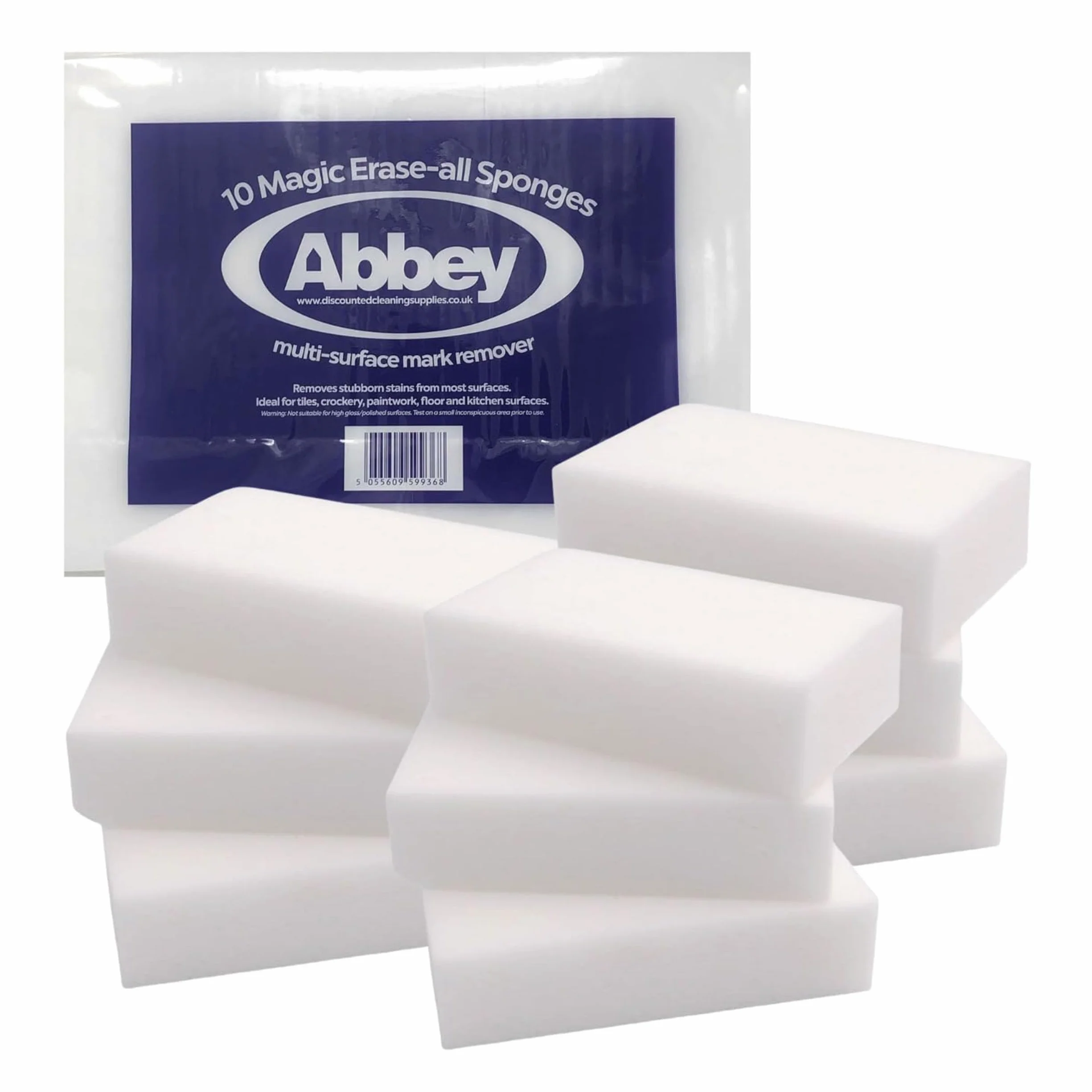 Abbey Białe Magiczne Gąbki - 10 Sztuk | Gąbki Czyszczące Z Melaminy Do Usuwania Plam I Zabrudzeń | Gąbka Bez Chemikaliów Do Kuchni, Łazienki, Ścian, Podłóg, Naczyń I Zadrapań