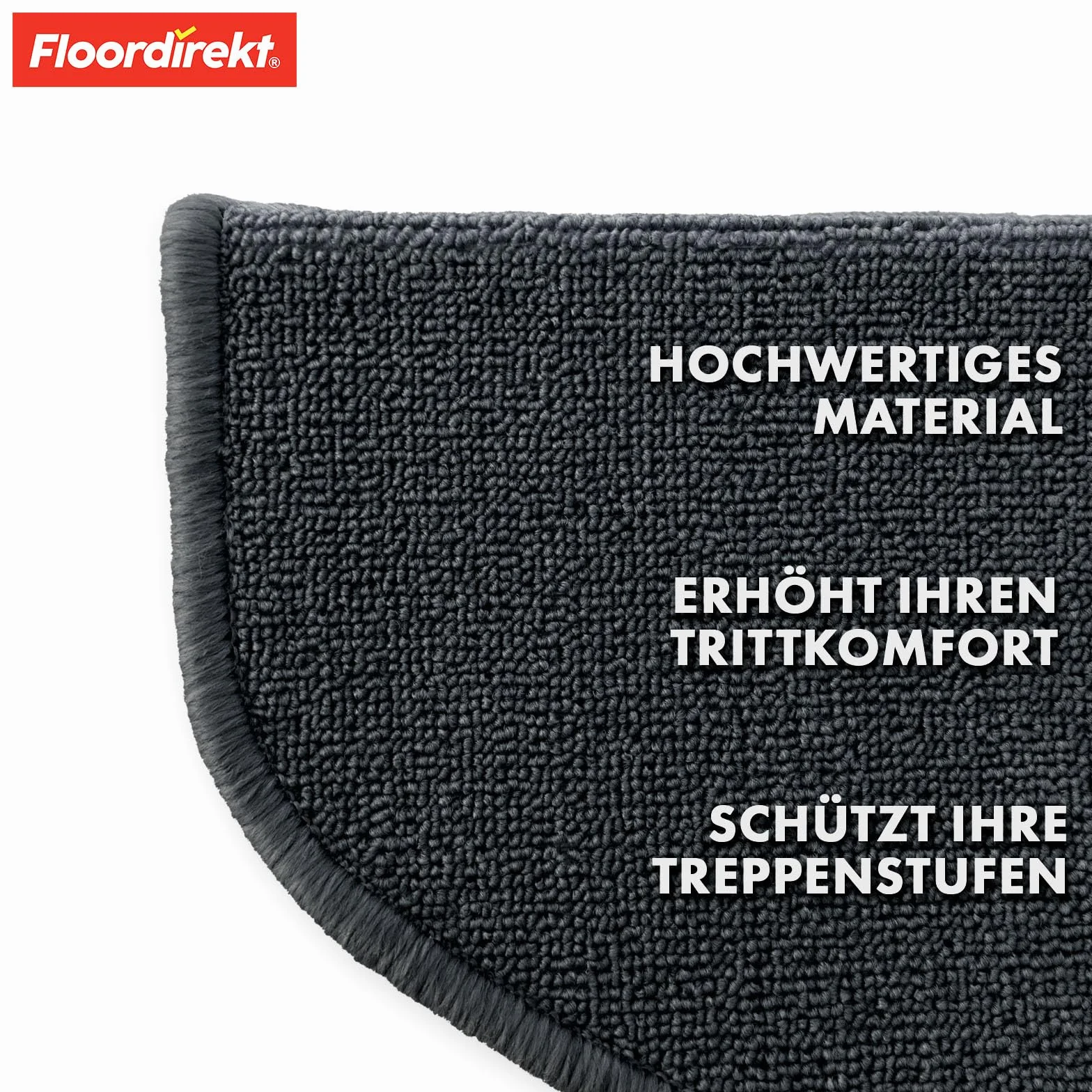 Floordirekt 1 x mata na schody wewnątrz, dywan na schody wewnątrz, dywan na stopnie schodowe, dywan na schody (londyn, antracyt, 65 x 23 cm, półokrągłe)