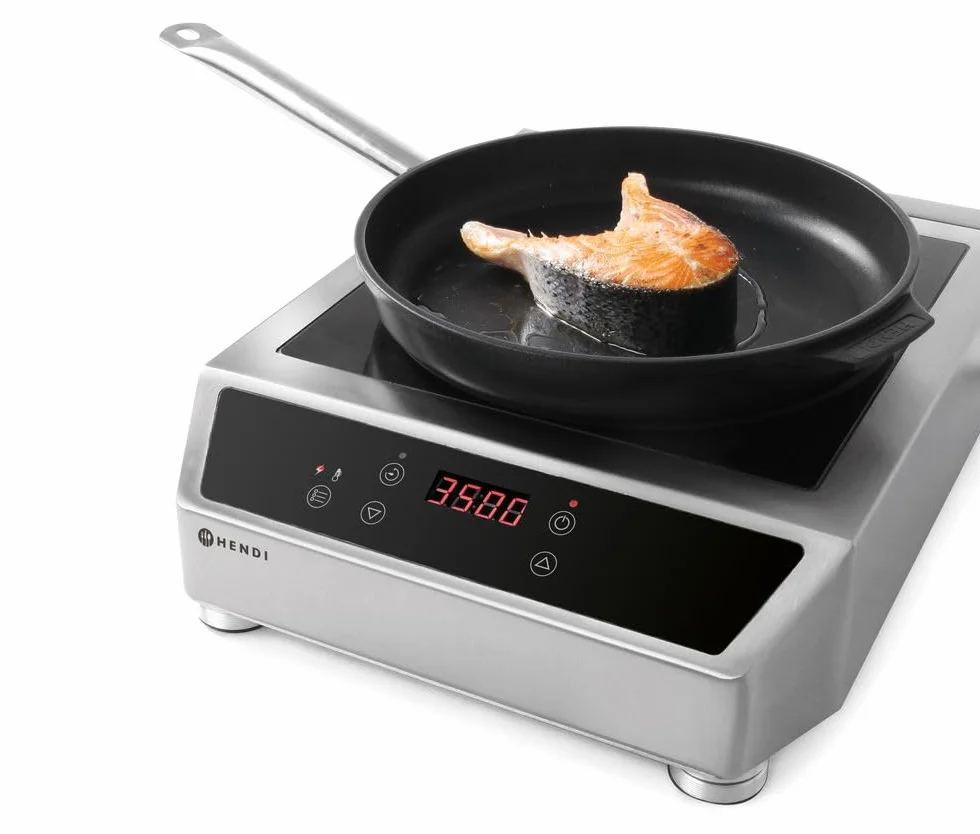 HENDI Kuchenka indukcyjna, 3500 D, do patelni o średnicy dna od ø140mm do ø280mm, zakres temperatur: od 60° do 240°C, płyta indukcyjna, 220V/3500W, 340x440x(H)120mm, stal nierdzewna, szkło