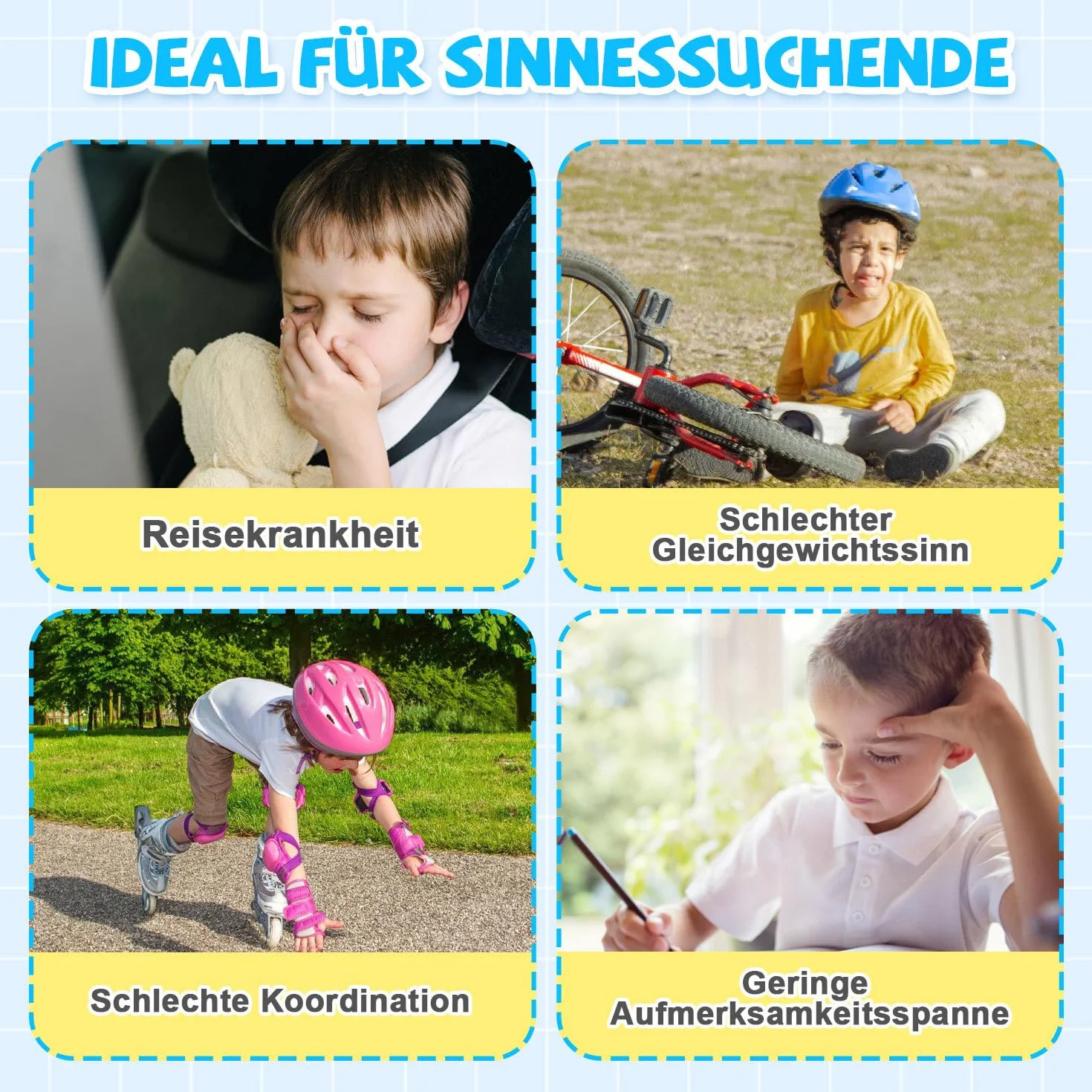 Sensoryczne krzesło obrotowe dla dzieci z autyzmem ADHD, karuzela 360°, zabawka treningowa koordynacji i równowagi, niebieskie