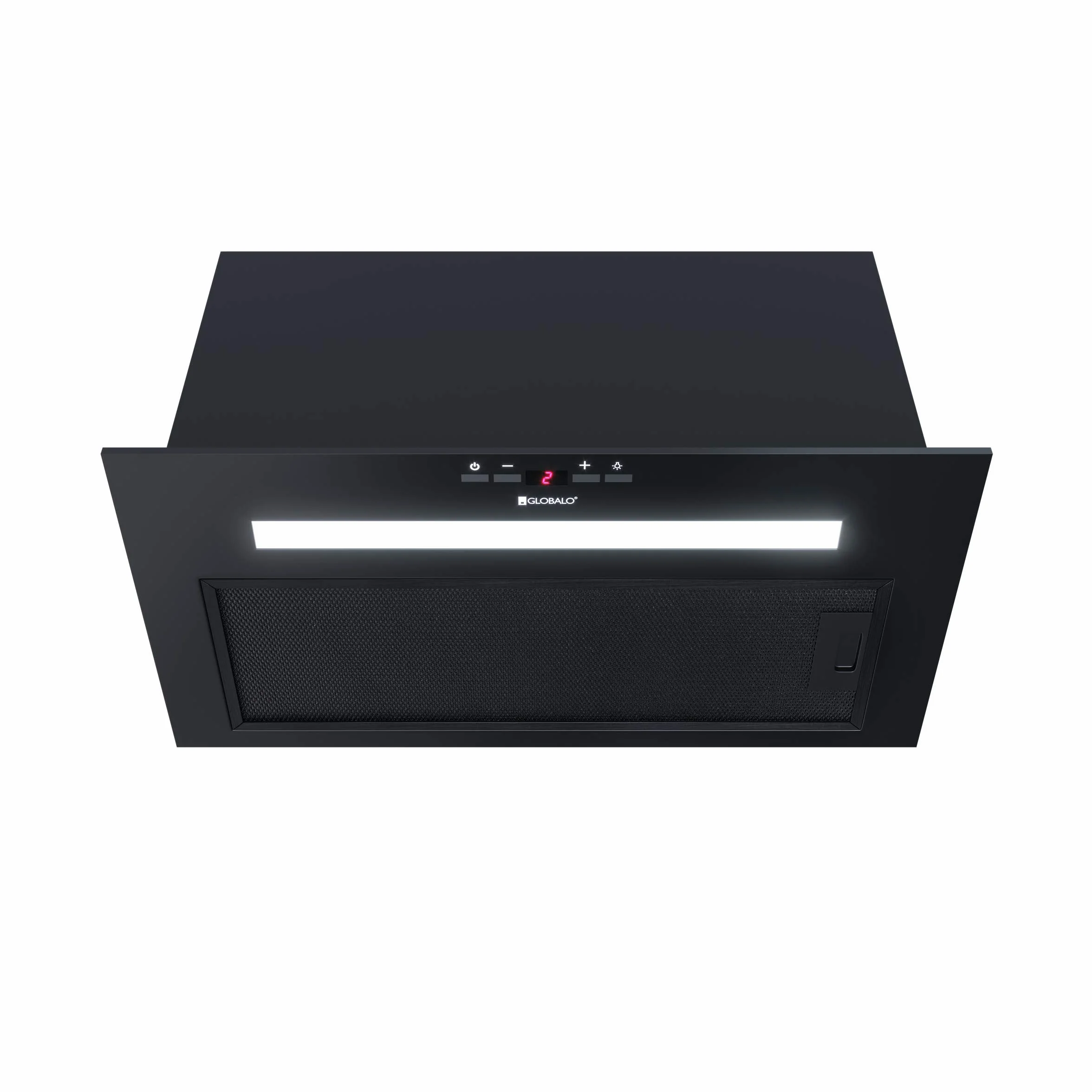 Okap kuchenny, płaski wentylator, filtr tłuszczu, okap z oświetleniem, szerokość zabudowy 60 cm, 4 poziomy mocy, stal lakierowana, Agendero 60.2 Black, czarny