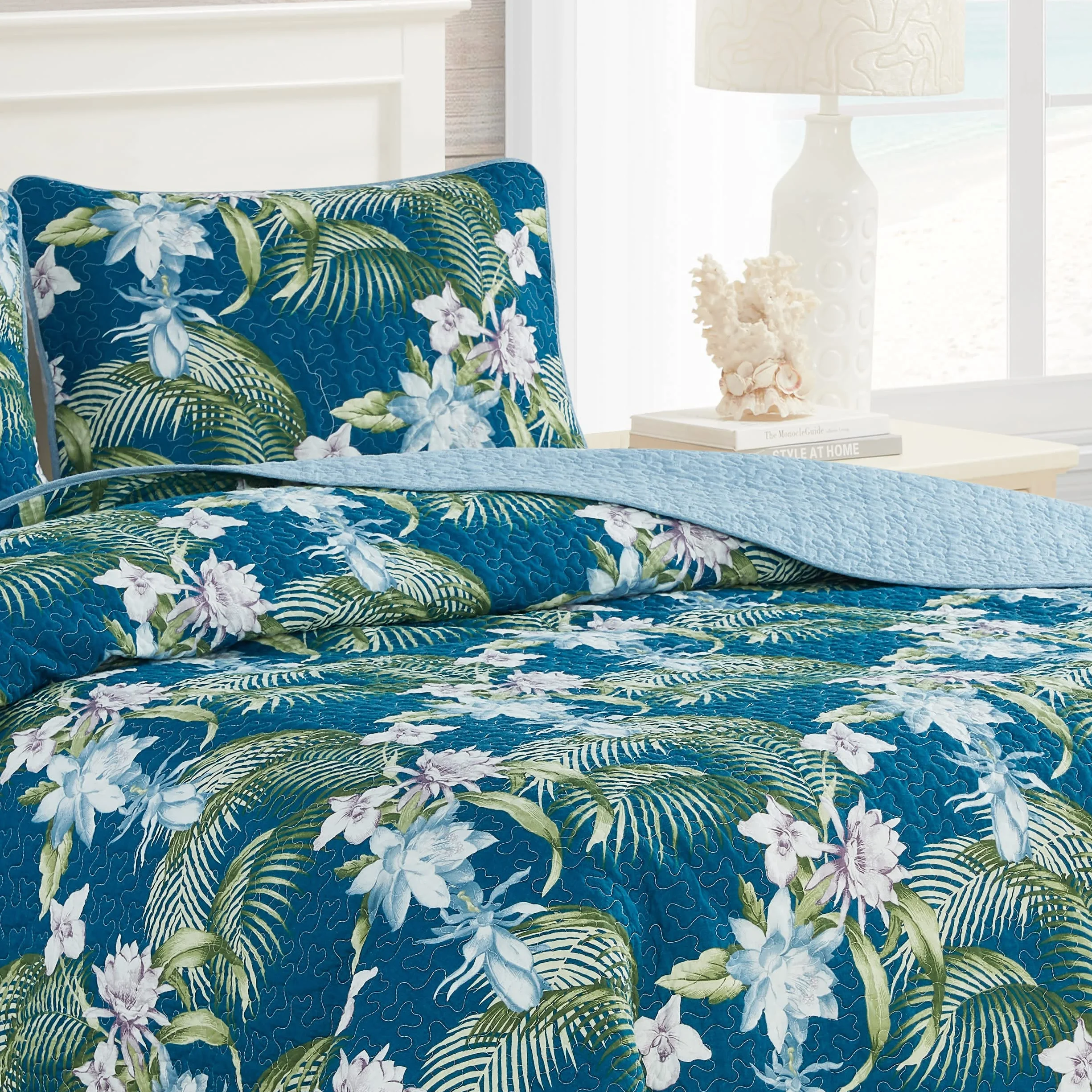 Tommy Bahama | Zestaw kołder - 100, odwracalny, lekki i oddychający, wstępnie sprany dla dodatkowej miękkości, bawełna, ciemnoniebieski, Queen