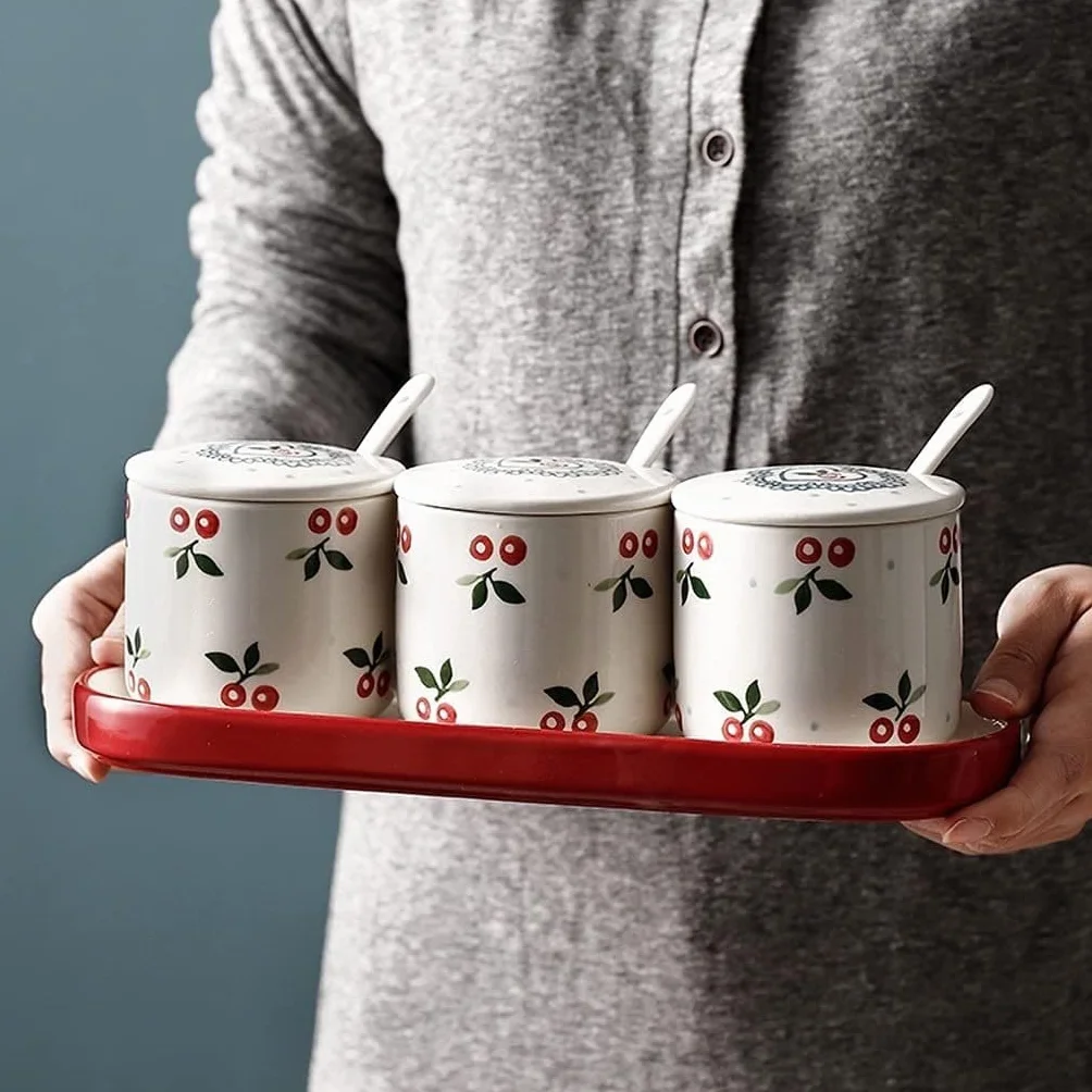 CMBSSTFC Słoiki na przyprawy, pojemnik na sól do kuchni, zestaw ceramicznych misek na cukier Kuchenne słoiczki na przyprawy Pojemnik na cukier Sól cukrowa Przyprawy Przyprawy Słoiki na przyprawy