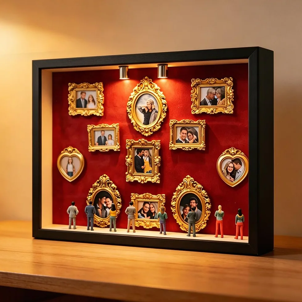 Mini muzeum Silhouette Box, Museum of Us kreatywny zestaw ramek na zdjęcia z 11 złotymi ramkami i 8 figurkami, mini figurki, muzeum, mini ramka na zdjęcia w stylu vintage, na sezon zakończenia