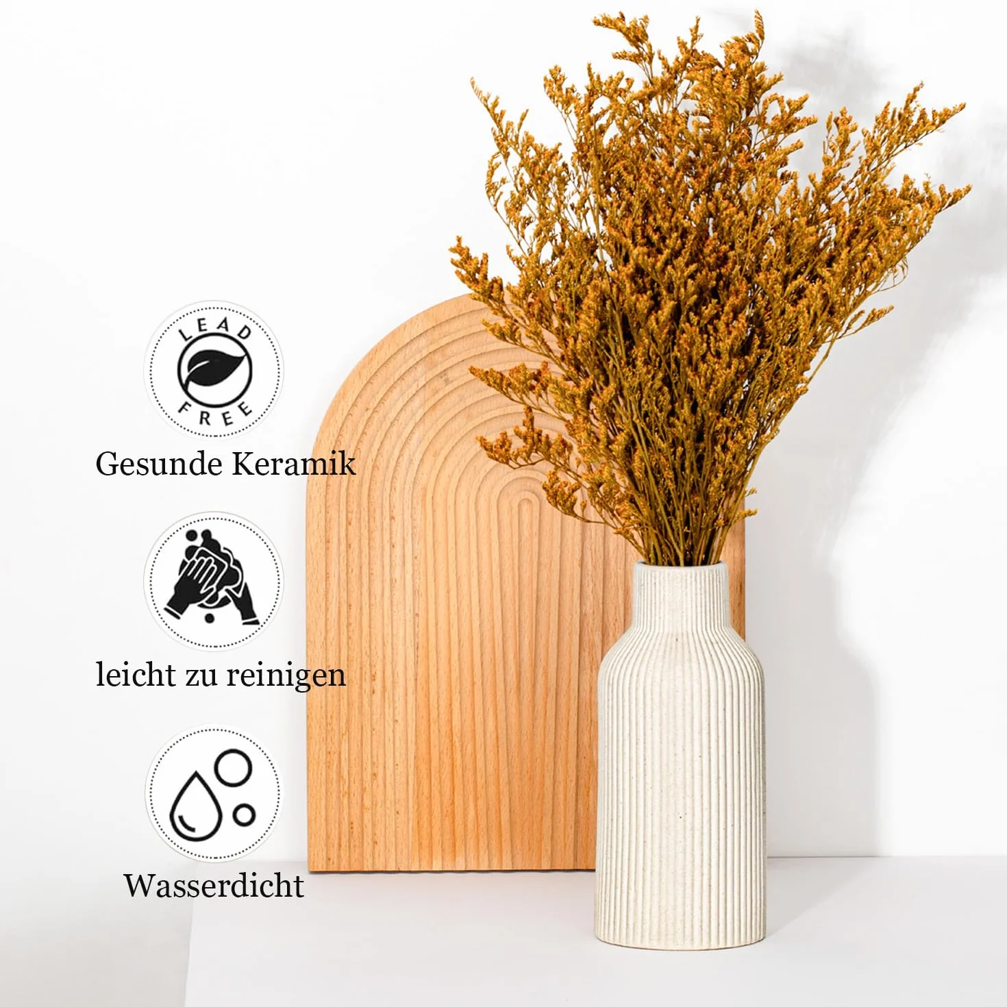 Wazon ceramiczny, trawa pampasowa, mały wazon do dekoracji, stołu jadalnego, regału na książki, gzymsu kominkowego, dekoracji wejścia i nakładek stołowych, prosty nowoczesny, styl boho (beżowy)