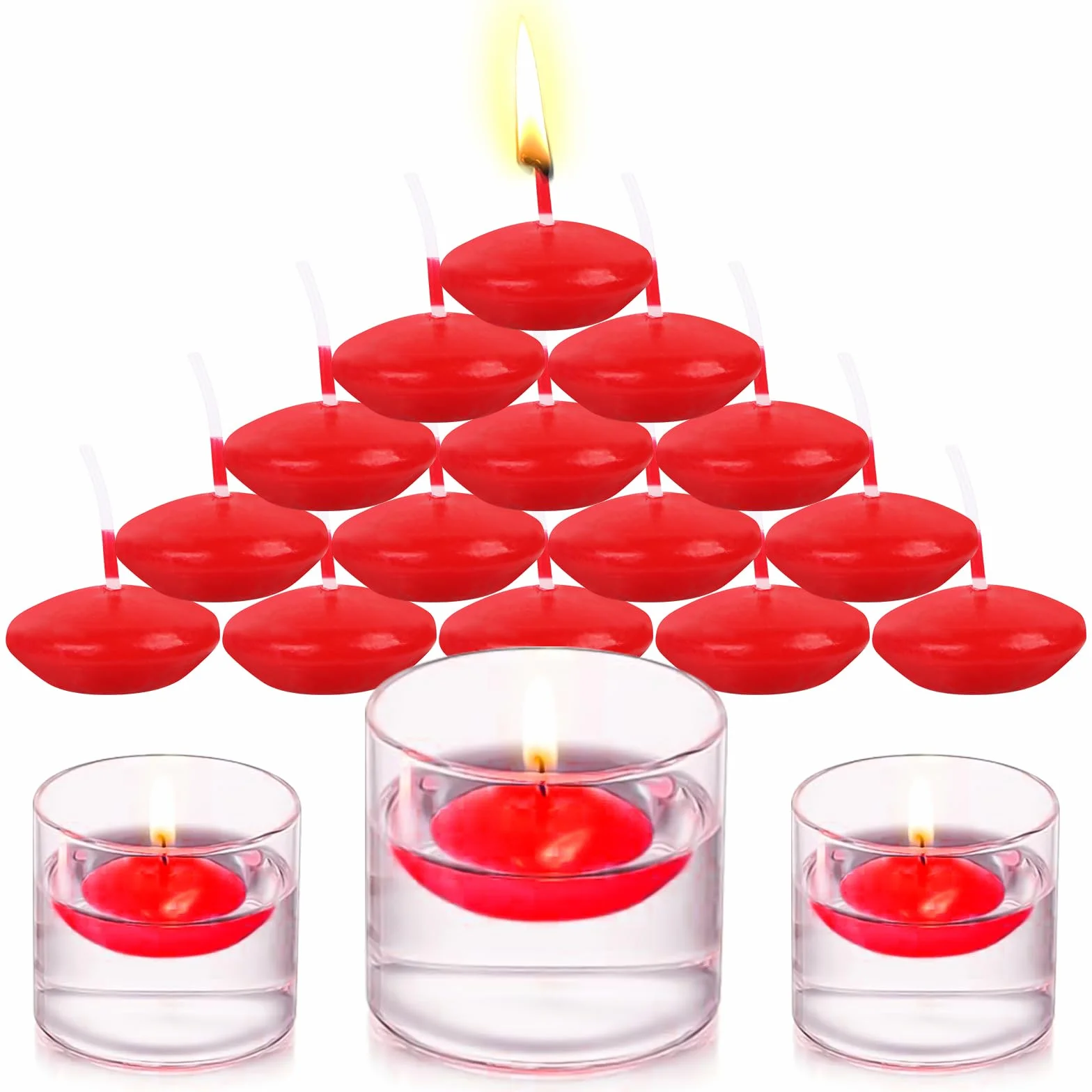 Pływające świece woskowe, białe, 38 sztuk, pływające świece, wodoszczelne świeczki typu tealight, ciepłe świeczki typu tealight na Walentynki, Boże Narodzenie, wesele, kolację (czerwone)
