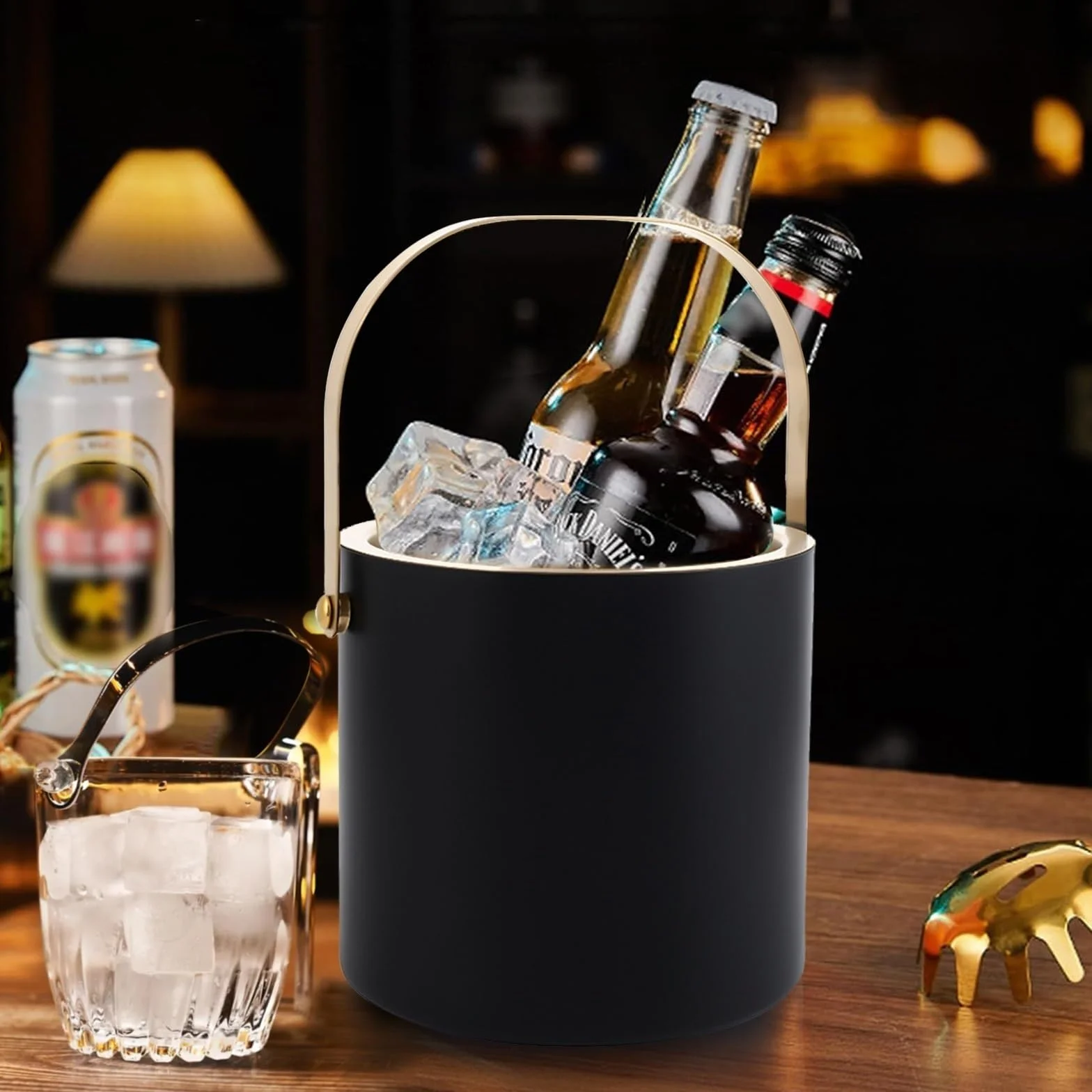 Wiadro na lód ze stali nierdzewnej 2 l/3 l podwójne ścianki izolowane wiadro lodu z pokrywką, dłużej utrzymuj lód, wiadro na wino na koktajl bar i imprezy, wewnątrz i na zewnątrz (kolor: