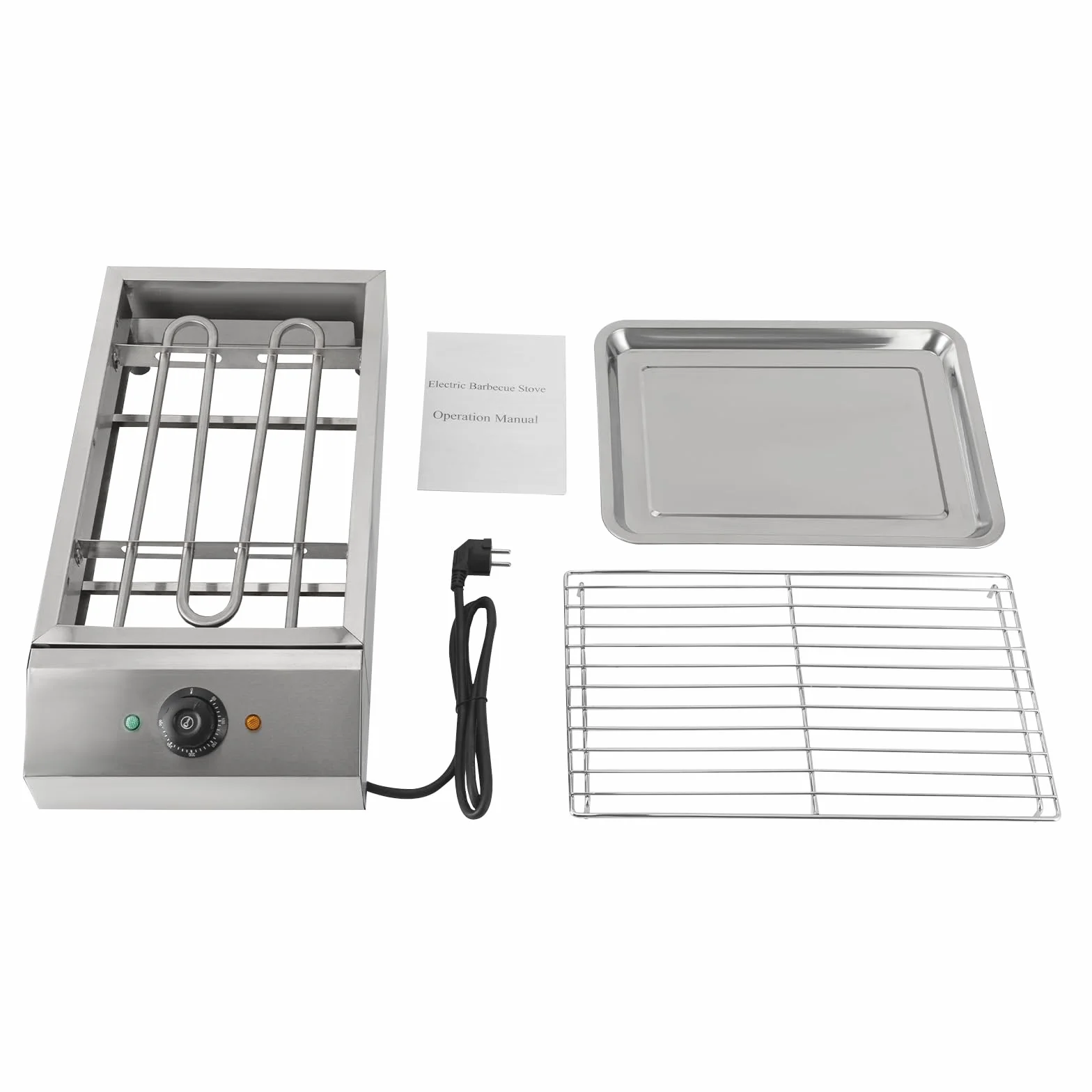 Elektryczny grill stołowy, 2,6 kW, z tacką ociekową oleju, 50-300°C, rozmiar rusztu 25,5 x 42,5 cm, niezależny ruszt do grillowania, zdejmowany