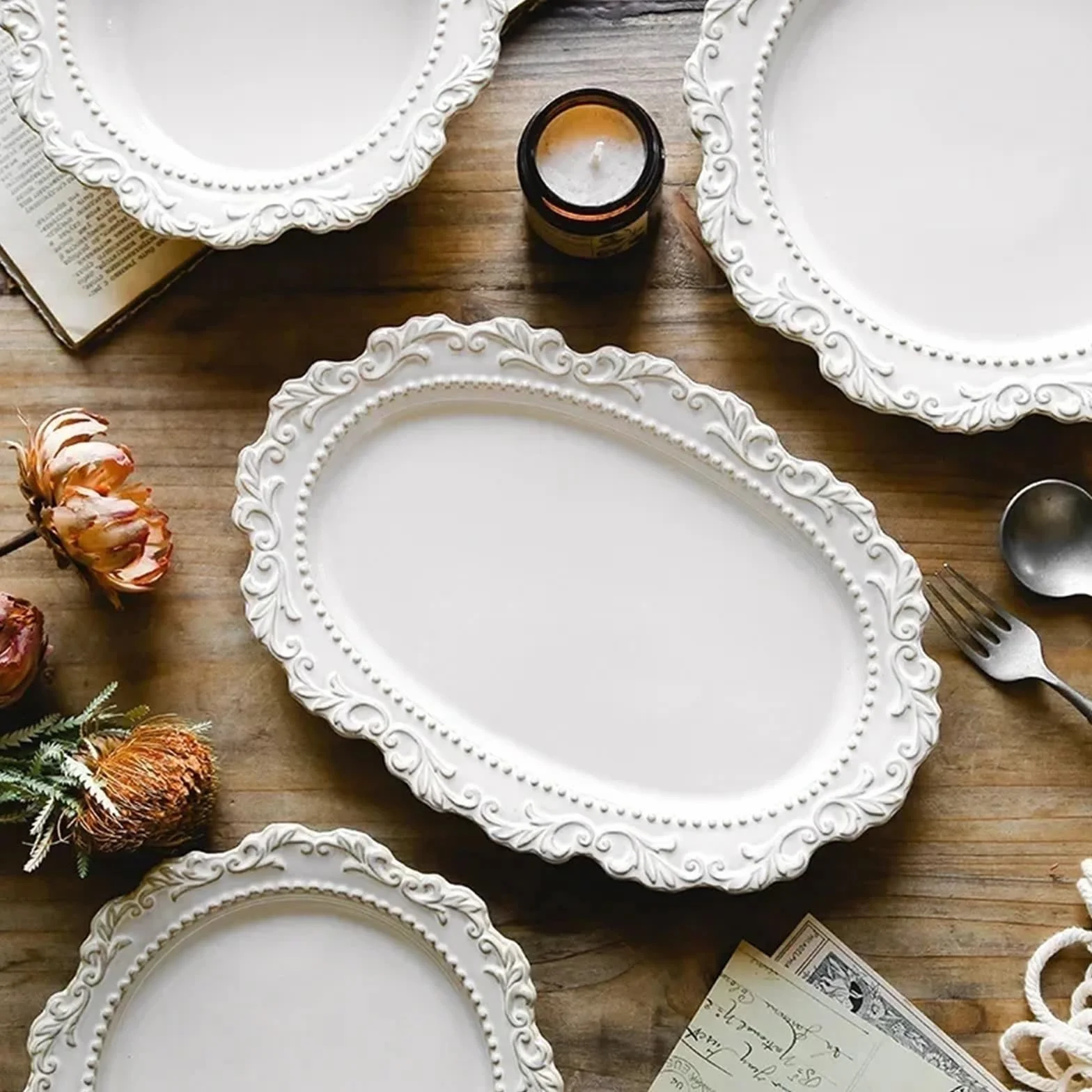 Zestaw Naczyń W Stylu Pałacowym Z Tłoczonym Ceramicznym Talerzem Obiadowym W Stylu Kuchni Zachodniej, Zestaw Misek Do Zupy, Talerz 10,6 Cala