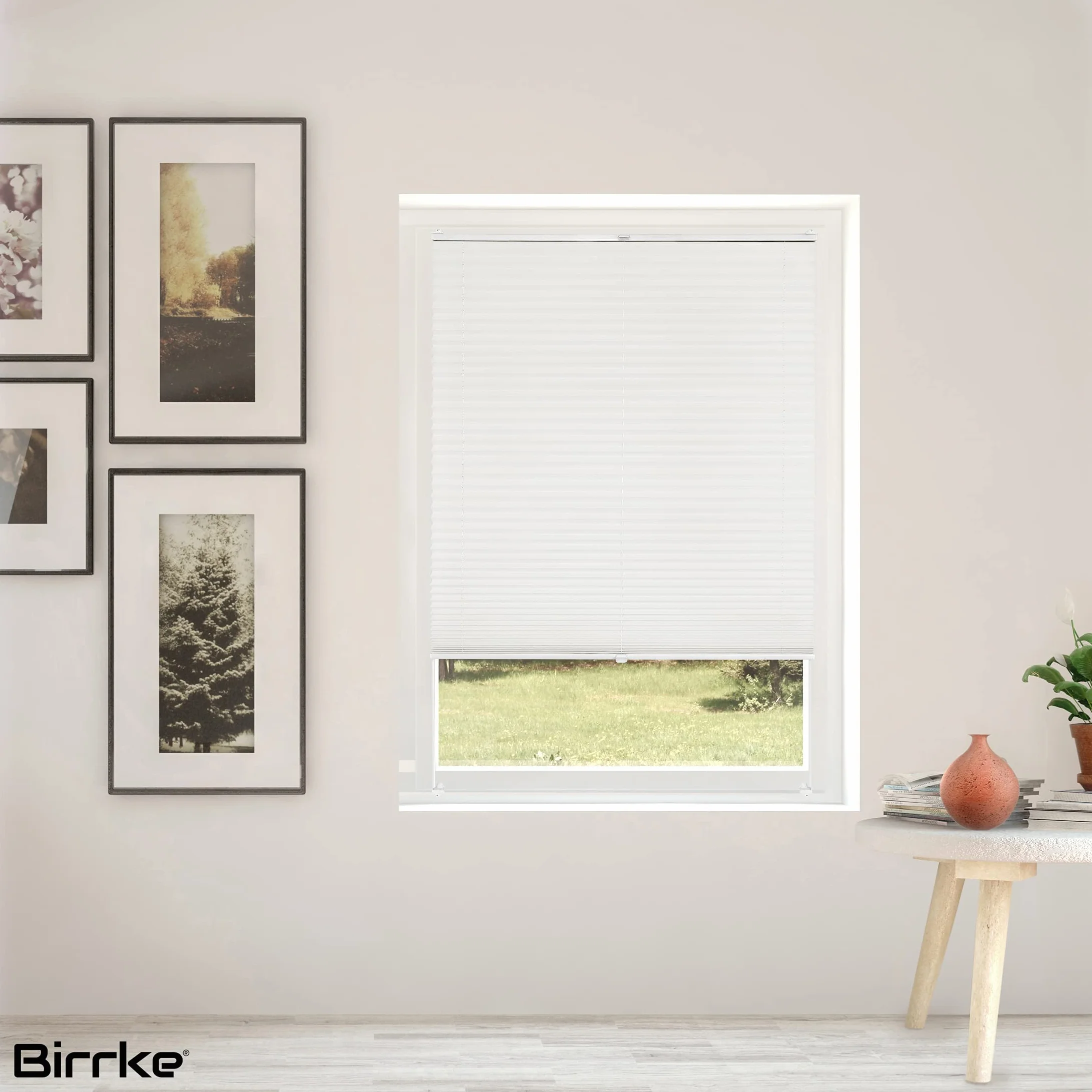 Birrke® Plisa Okienna Bez Wiercenia, Półzaciemniająca, 55x220 cm – Roleta Plisowana z Funkcją Regulacji Góra-Dół, Ochrona Prywatności, Osłona Przeciwsłoneczna, Łatwy montaż - Biały