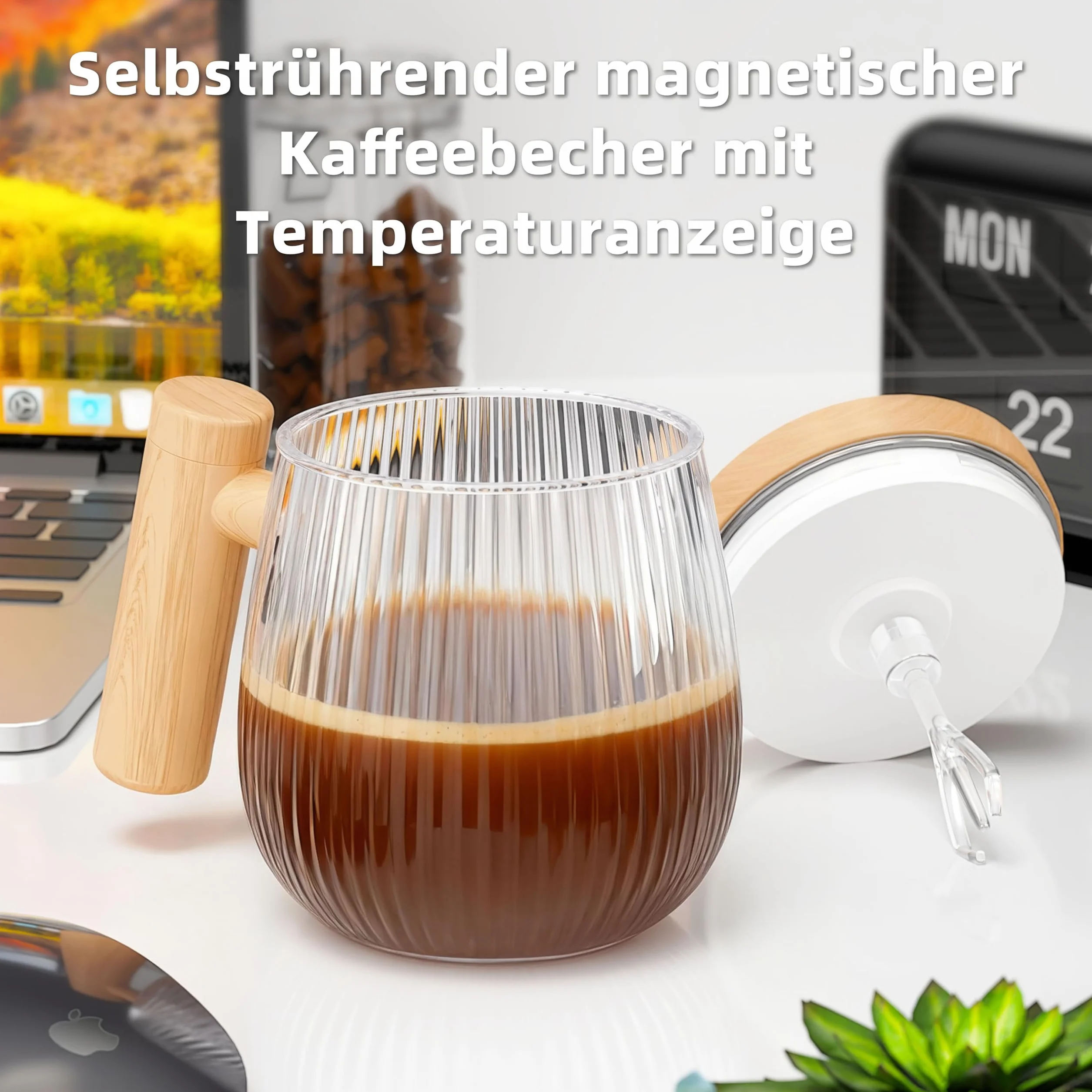 Elektryczny kubek do samodzielnego mieszania, zestaw 2 sztuk, 400 ml, wysoka prędkość do kawy/mleka/białka w proszku, odporny na wysokie temperatury szklany mikser do kawy z pokrywką (przezroczysty S)