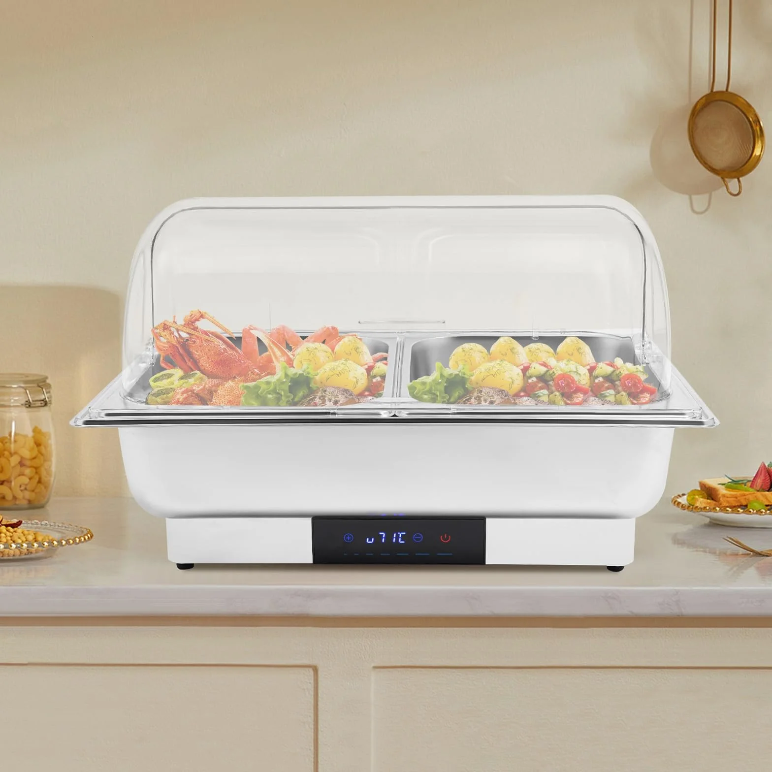 Elektryczny podgrzewacz do potraw Chafing Dish podgrzewacz do potraw na bufet ze stali nierdzewnej 9L 15L pojemnik na żywność z regulacją temperatury na imprezy, catering (2 przegród)