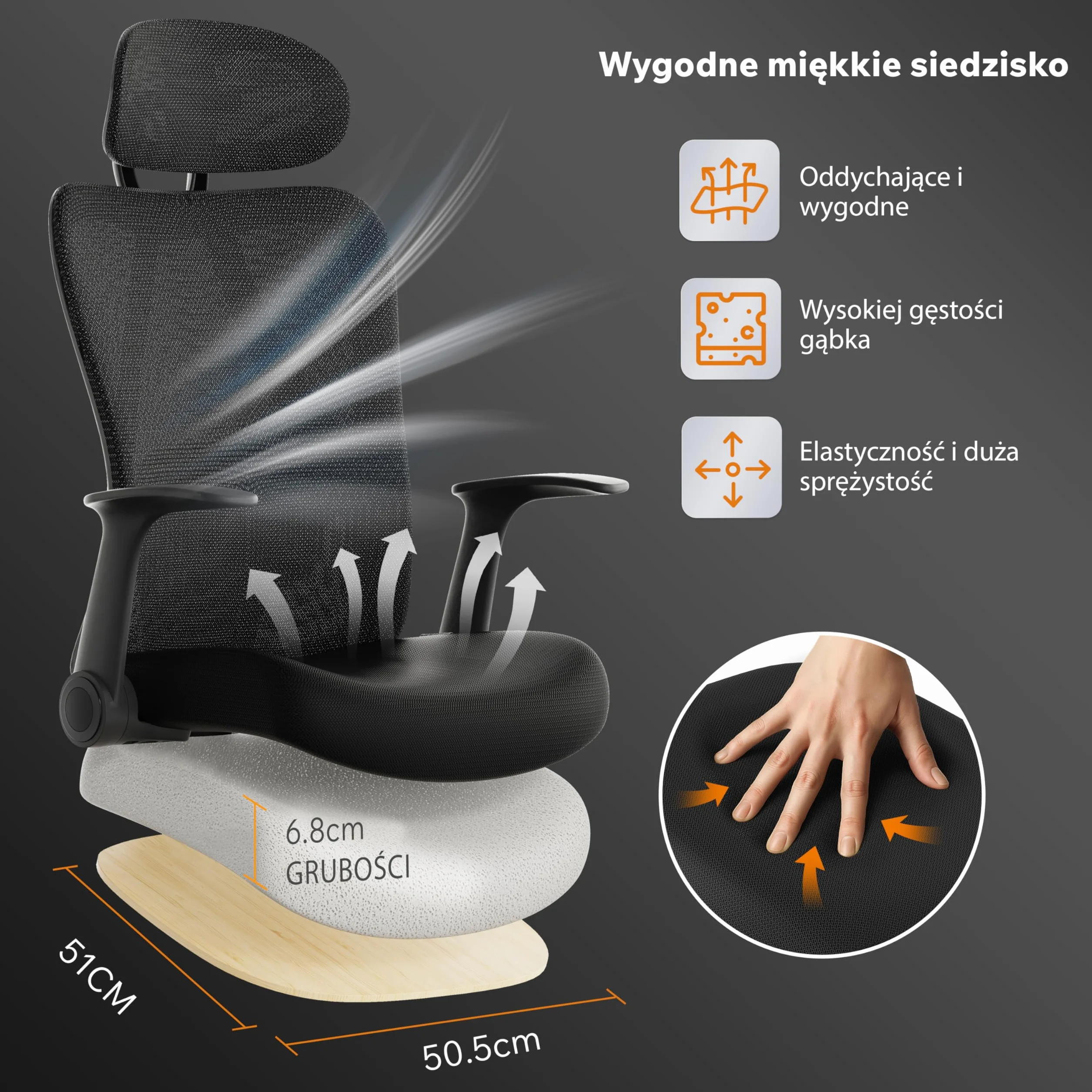 SENSE7 Fotel Biurowy Gamingowy Ergonomiczny Krzesło Obrotowe Biurowe Regulowany dla Home Office Graczy do 150kg Oddychająca Tkanina Regulowany Zagłówek z Podparciem Podłokietnikami 2D – Noxo Czarny