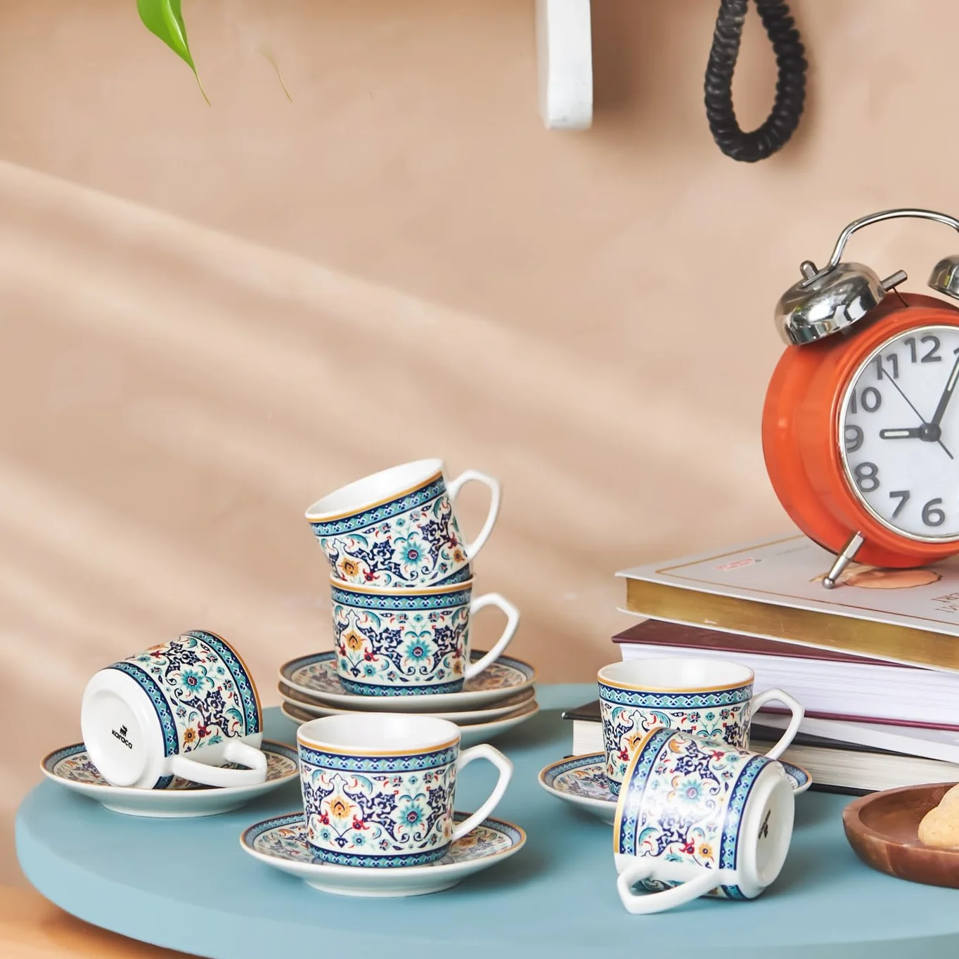 Karaca Beylerbeyi Porcelanowa turecka filiżanka do kawy, zestaw 6 sztuk, 12 sztuk, 80 ml, biały niebieski wielokolorowy